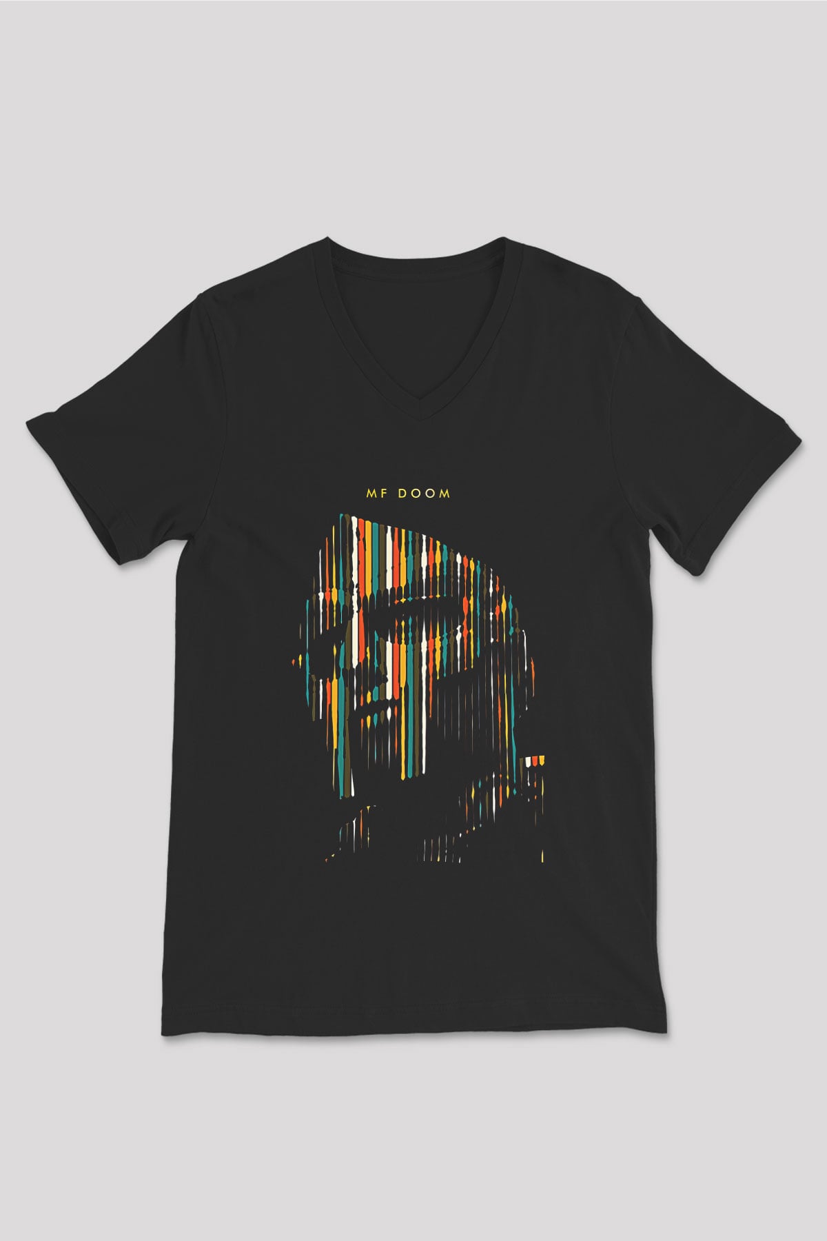 Mf Doom Baskılı Unisex Siyah V Yaka Tişört - Tshirt