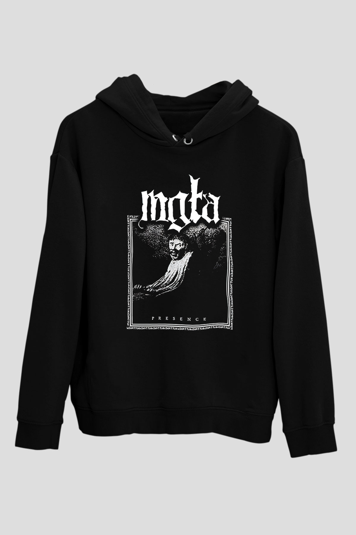 Mgla Baskılı Unisex Siyah Kapüşonlu Sweatshirt