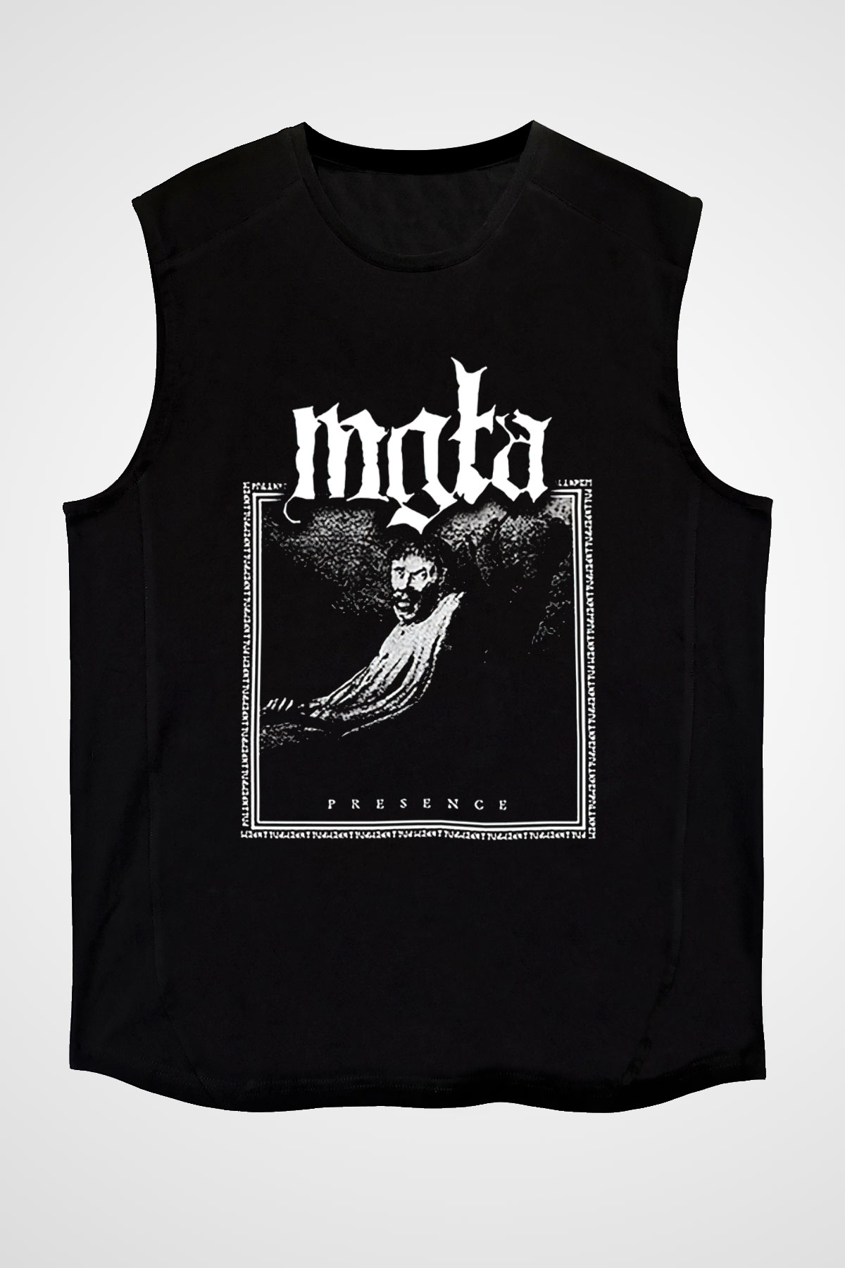 Mgla Baskılı Unisex Siyah Kolsuz Tişört - Tshirt