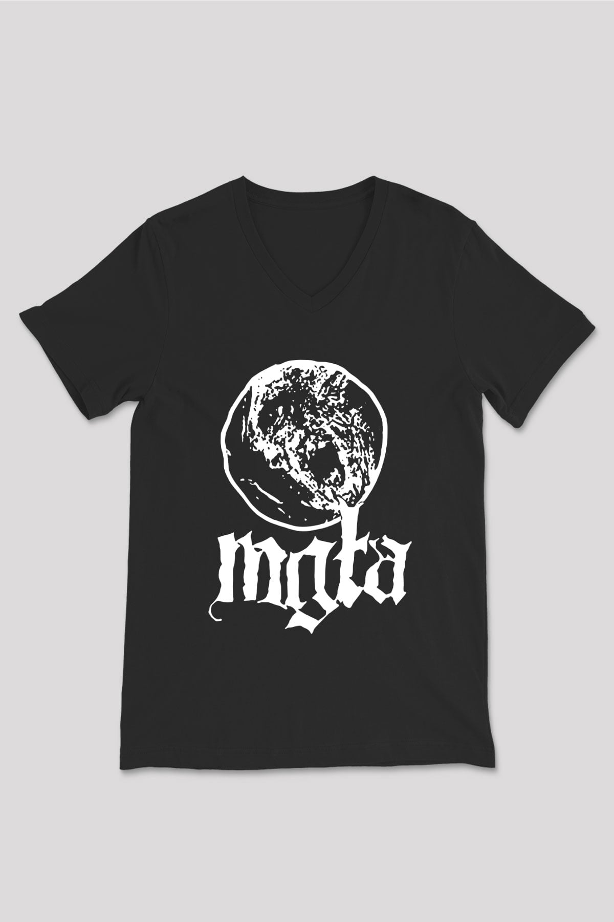 Mgla Baskılı Unisex Siyah V Yaka Tişört - Tshirt