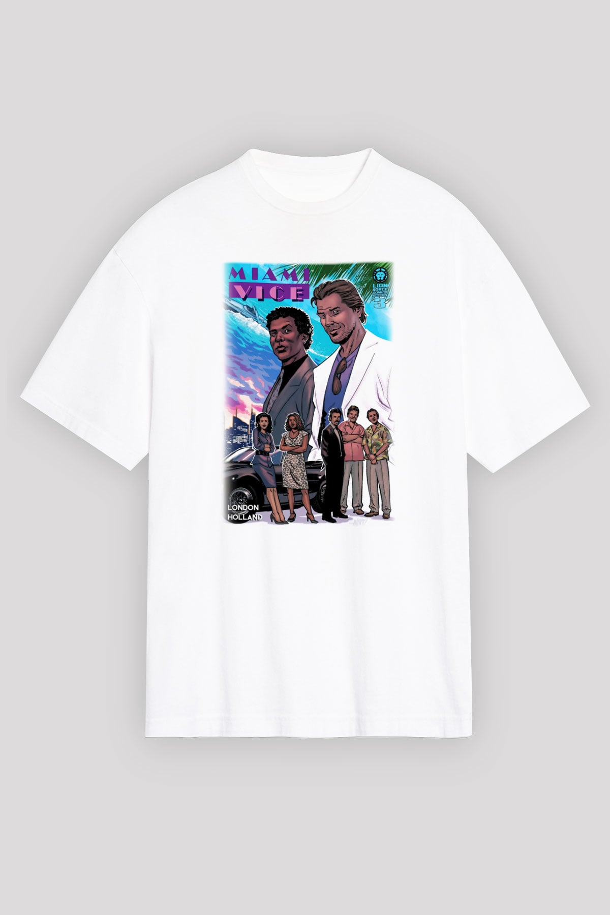 Miami Vice Beyaz Unisex Oversize Tişört
