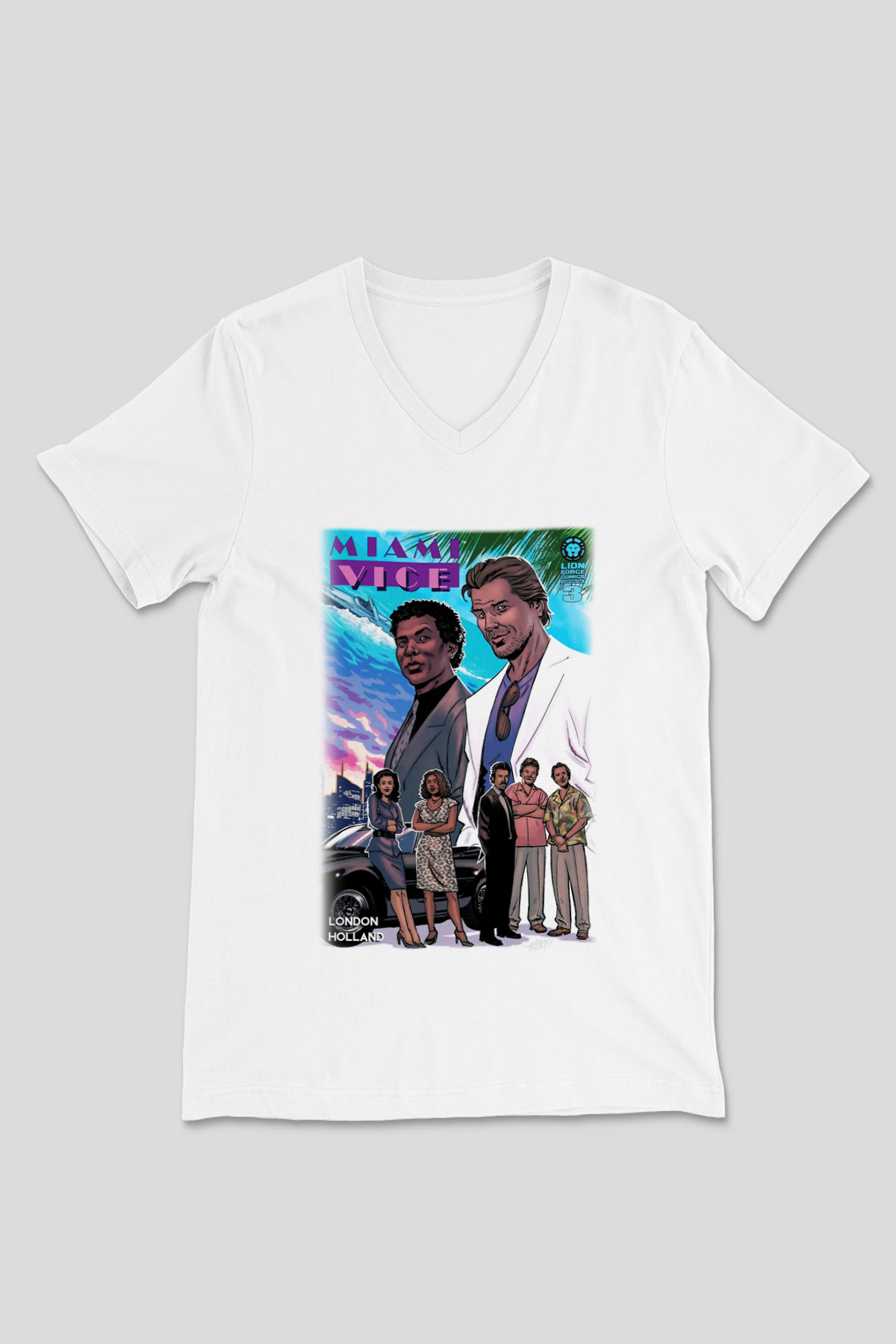 Miami Vice Beyaz Unisex V Yaka Tişört