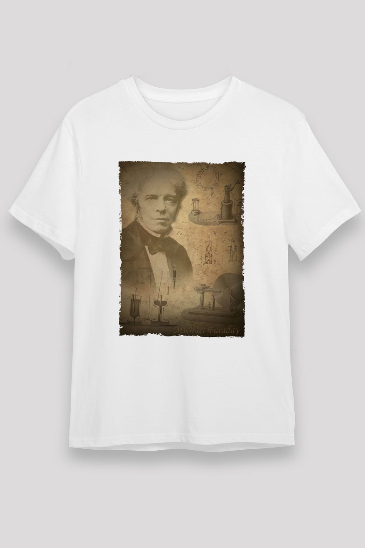 Michael Faraday Baskılı Unisex Beyaz Tişört - Tshirt