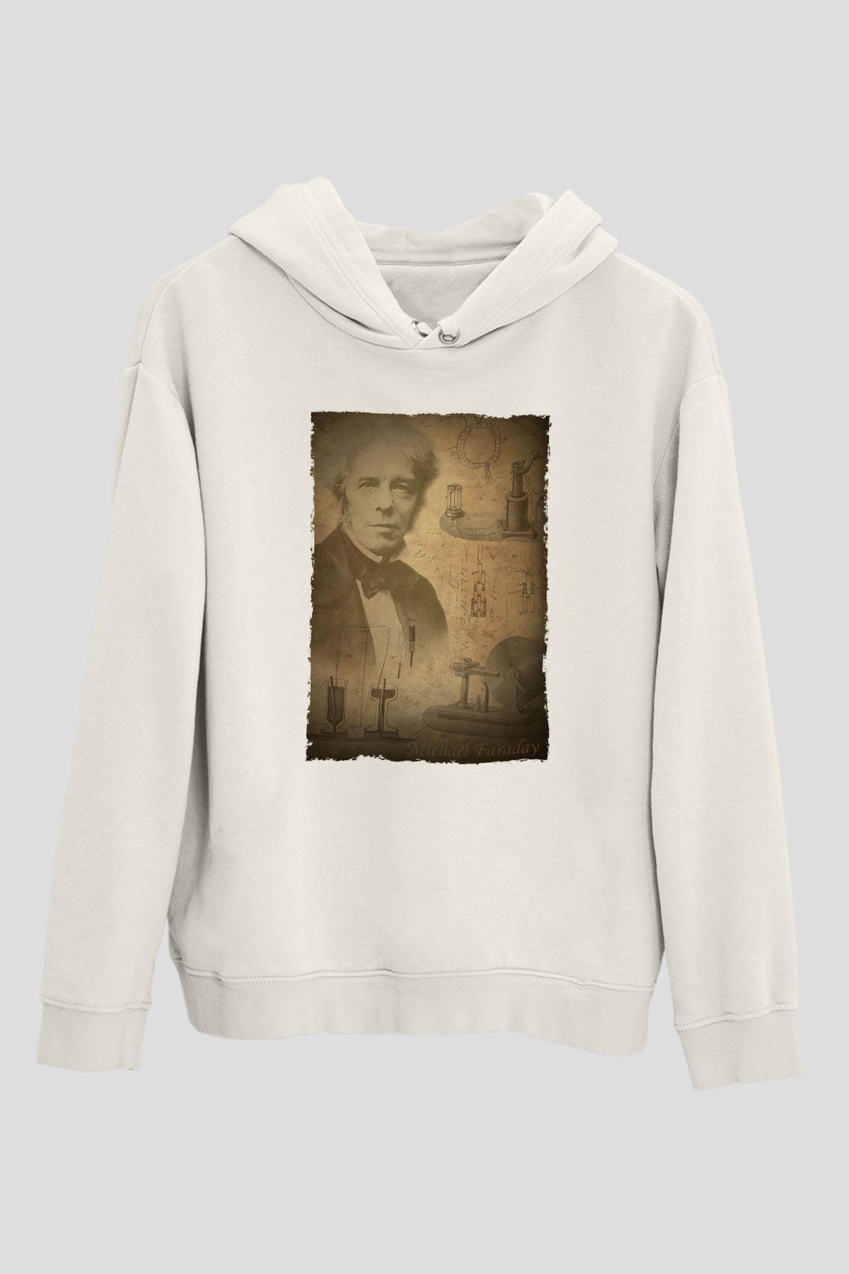 Michael Faraday Baskılı Unisex Ekru Hoodie
