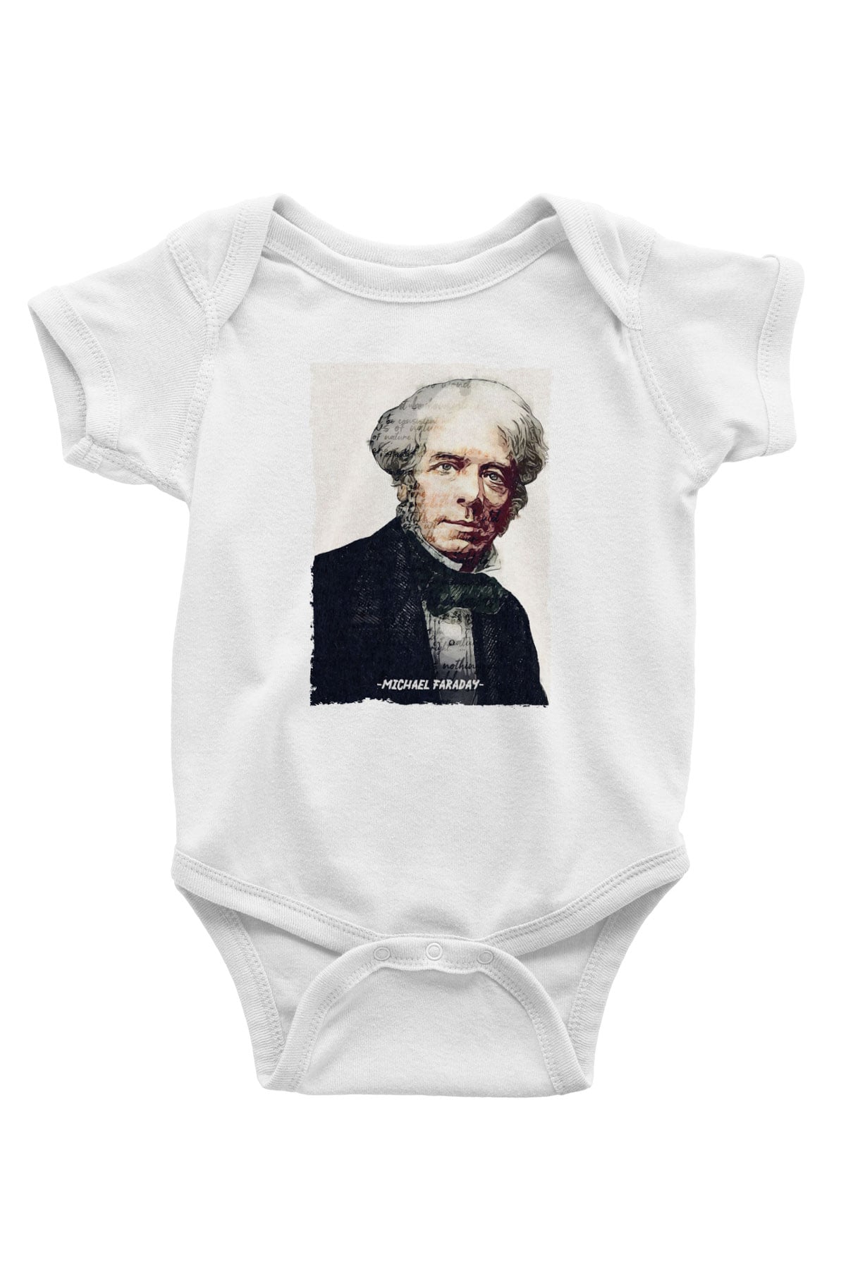 Michael Faraday Yazılı Portre Baskılı Beyaz Bebek Body - Zıbın
