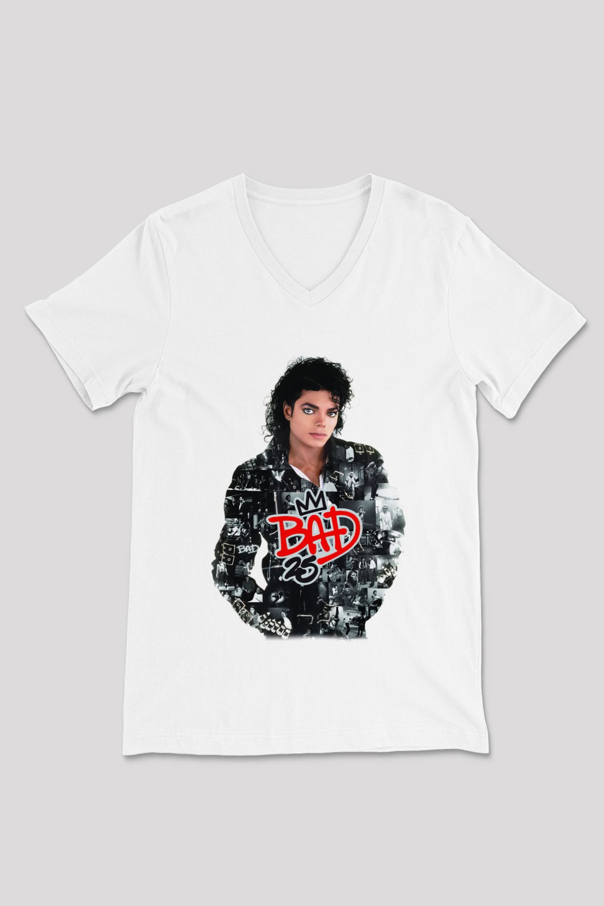 Michael Jackson Beyaz Unisex V Yaka Tişört T-Shirt