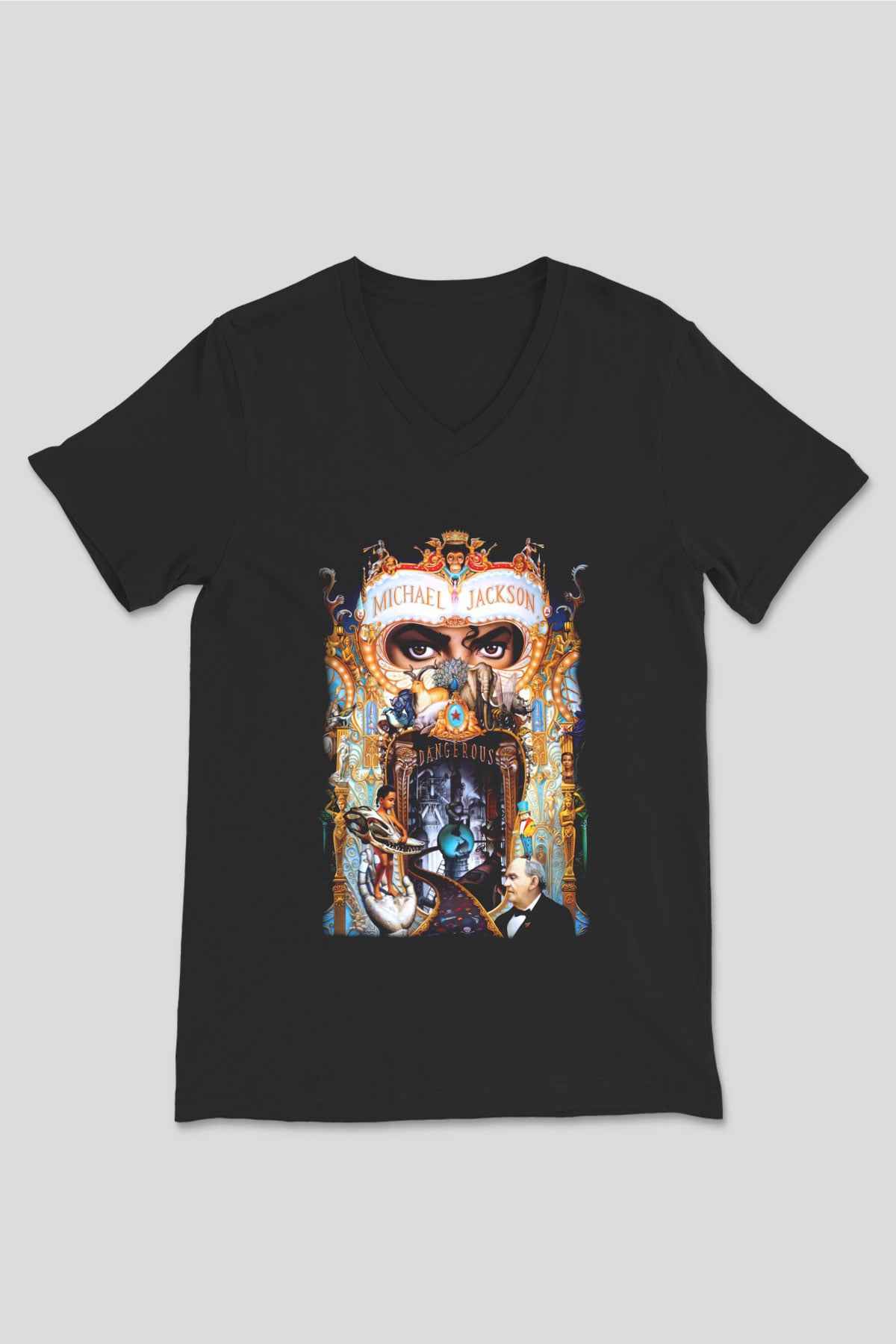 Michael Jackson Siyah Unisex V Yaka Tişört T-Shirt