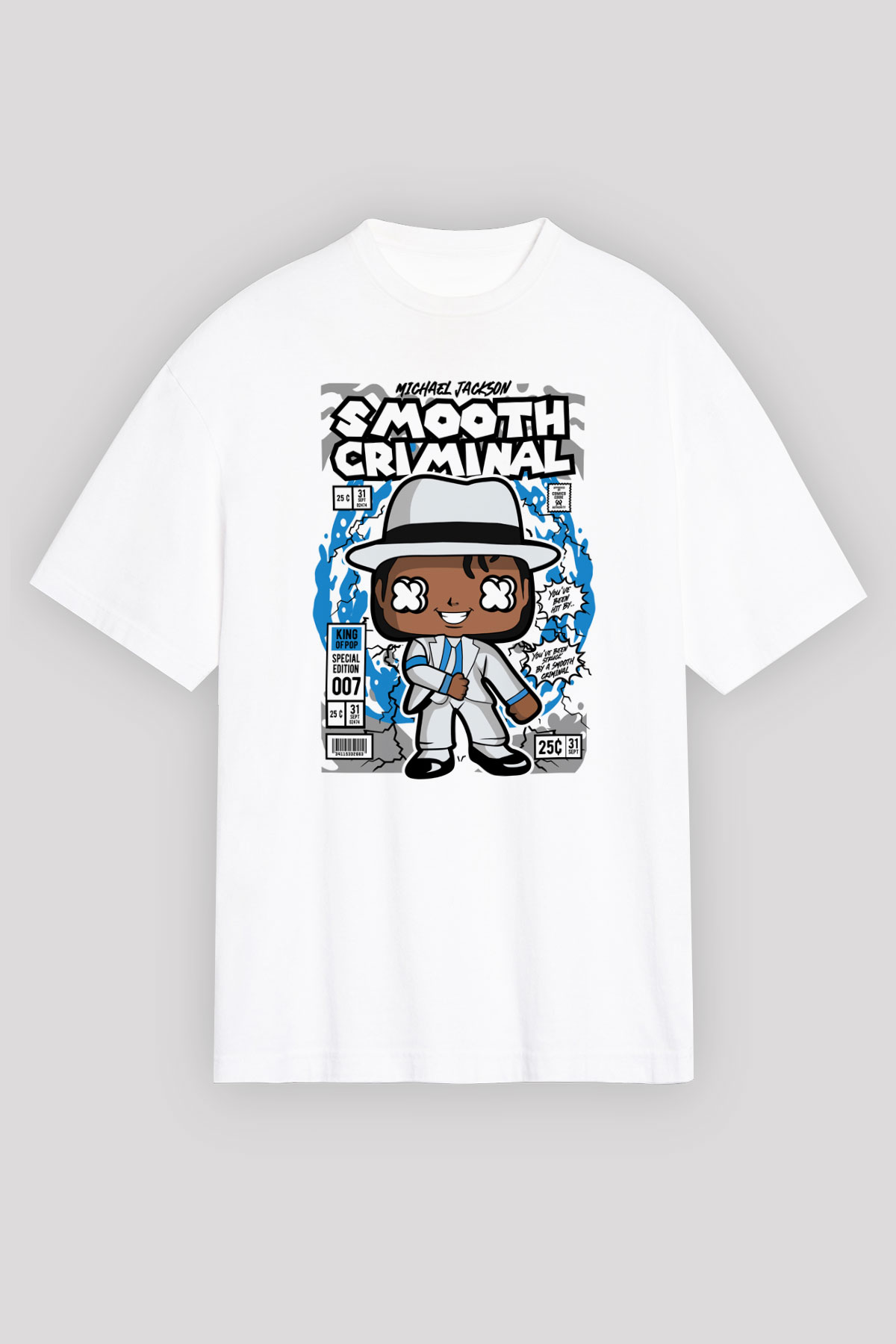 Michael Jackson Smooth Criminal Baskılı Unisex Beyaz Oversize Tişört
