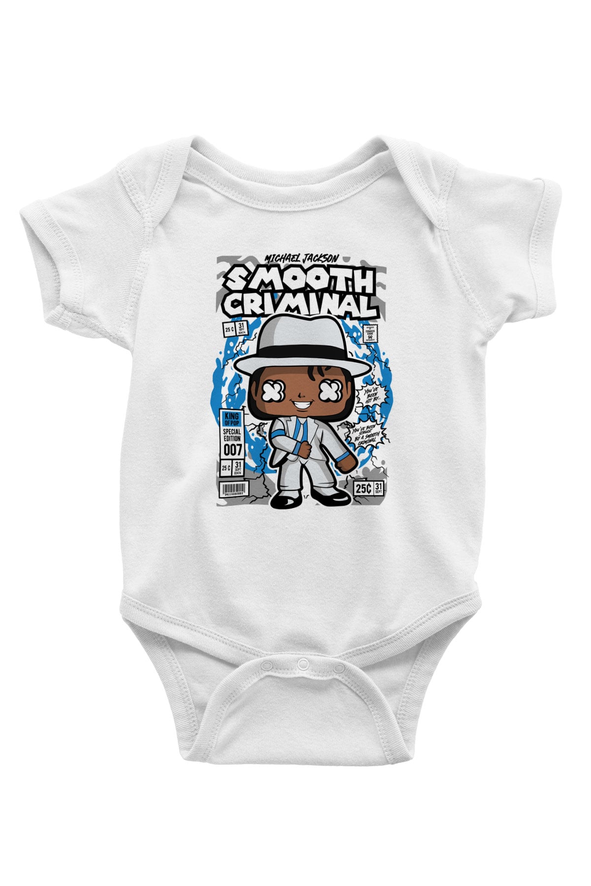 Michael Jackson Smooth Criminal Baskılı Unisex Beyaz Bebek Body - Zıbın
