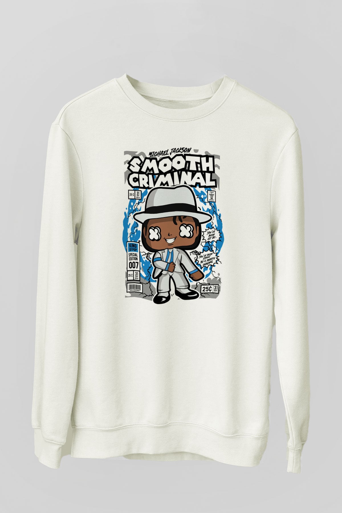 Michael Jackson Smooth Criminal Baskılı Unisex Beyaz Sweatshirt