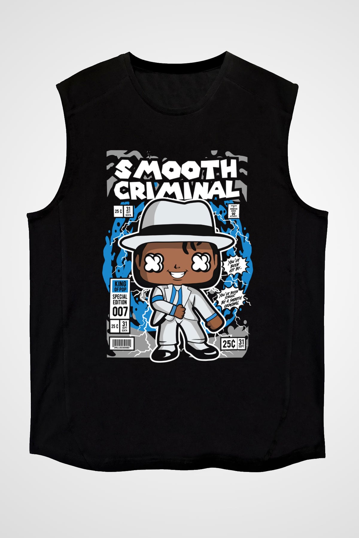 Michael Jackson Smooth Criminal Baskılı Unisex Siyah Kolsuz Tişört
