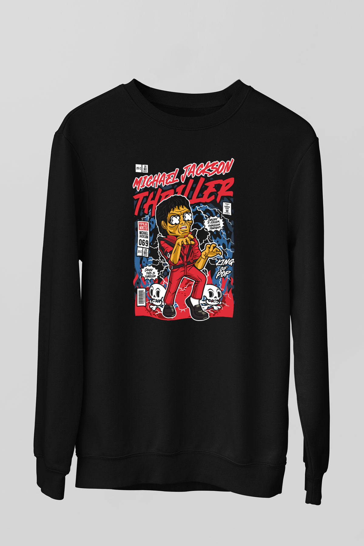 Michael Jackson Thriller Baskılı Unisex Siyah Sweatshirt