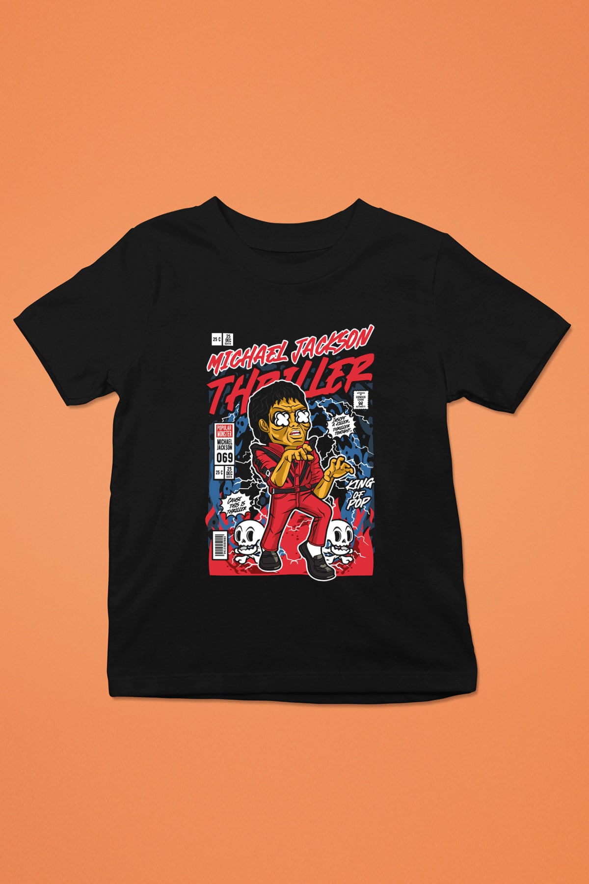 Michael Jackson Thriller Baskılı Unisex Siyah Çocuk Tişört
