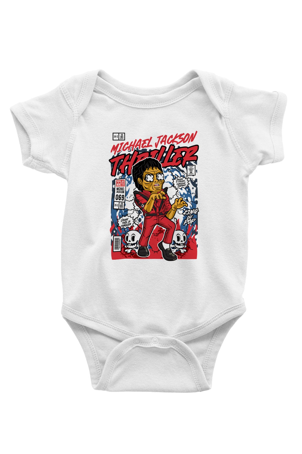 Michael Jackson Thriller Baskılı Unisex Beyaz Bebek Body - Zıbın