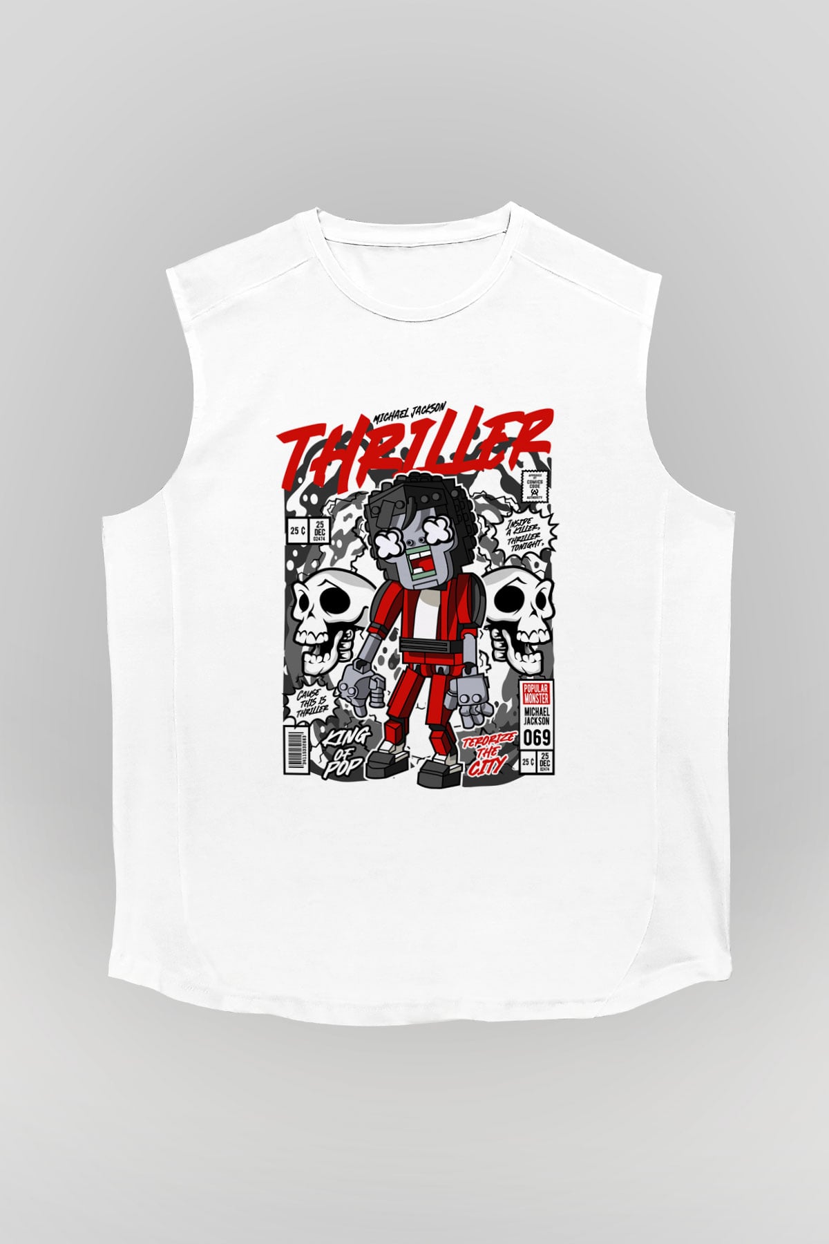 Michael Jakson Zombie Baskılı Unisex Beyaz Kolsuz Tişört