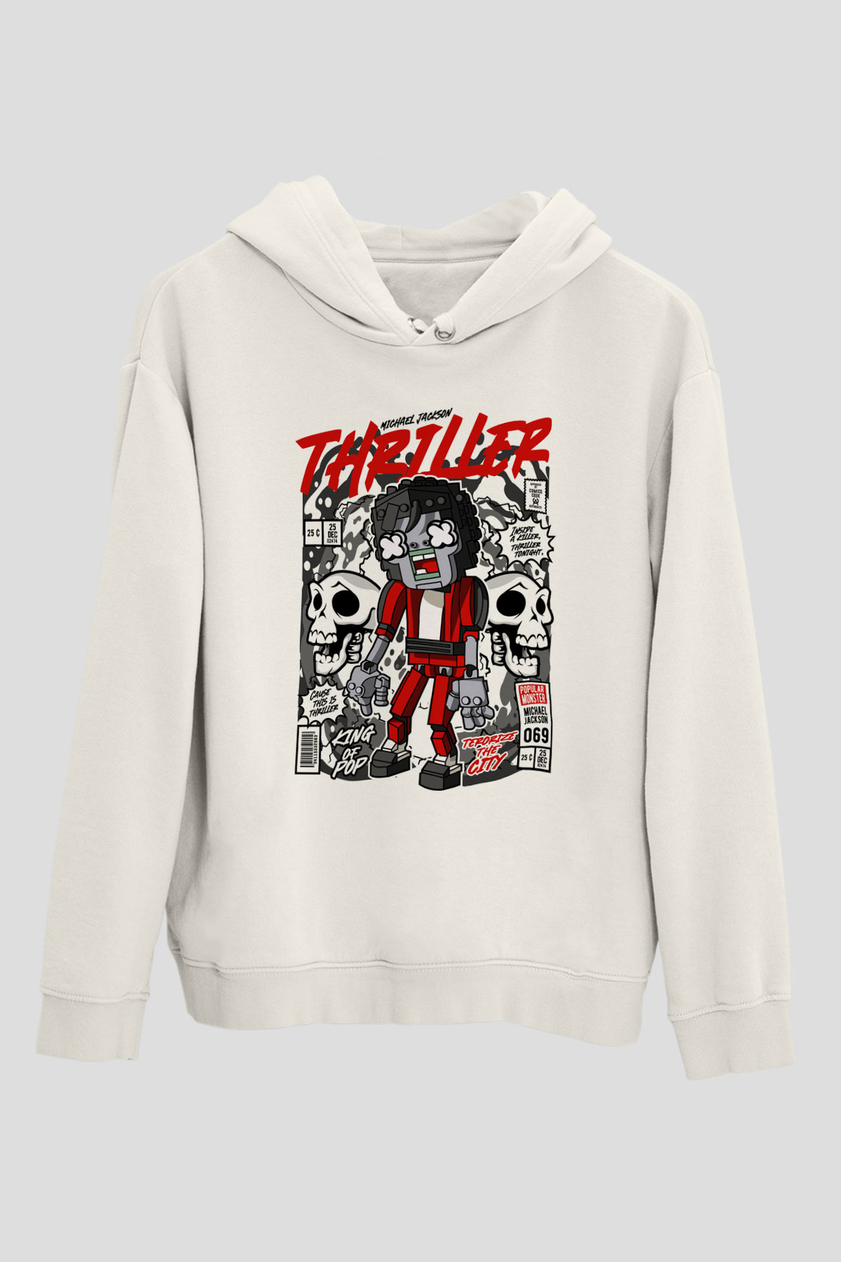 Michael Jakson Zombie Baskılı Unisex Beyaz Hoodie