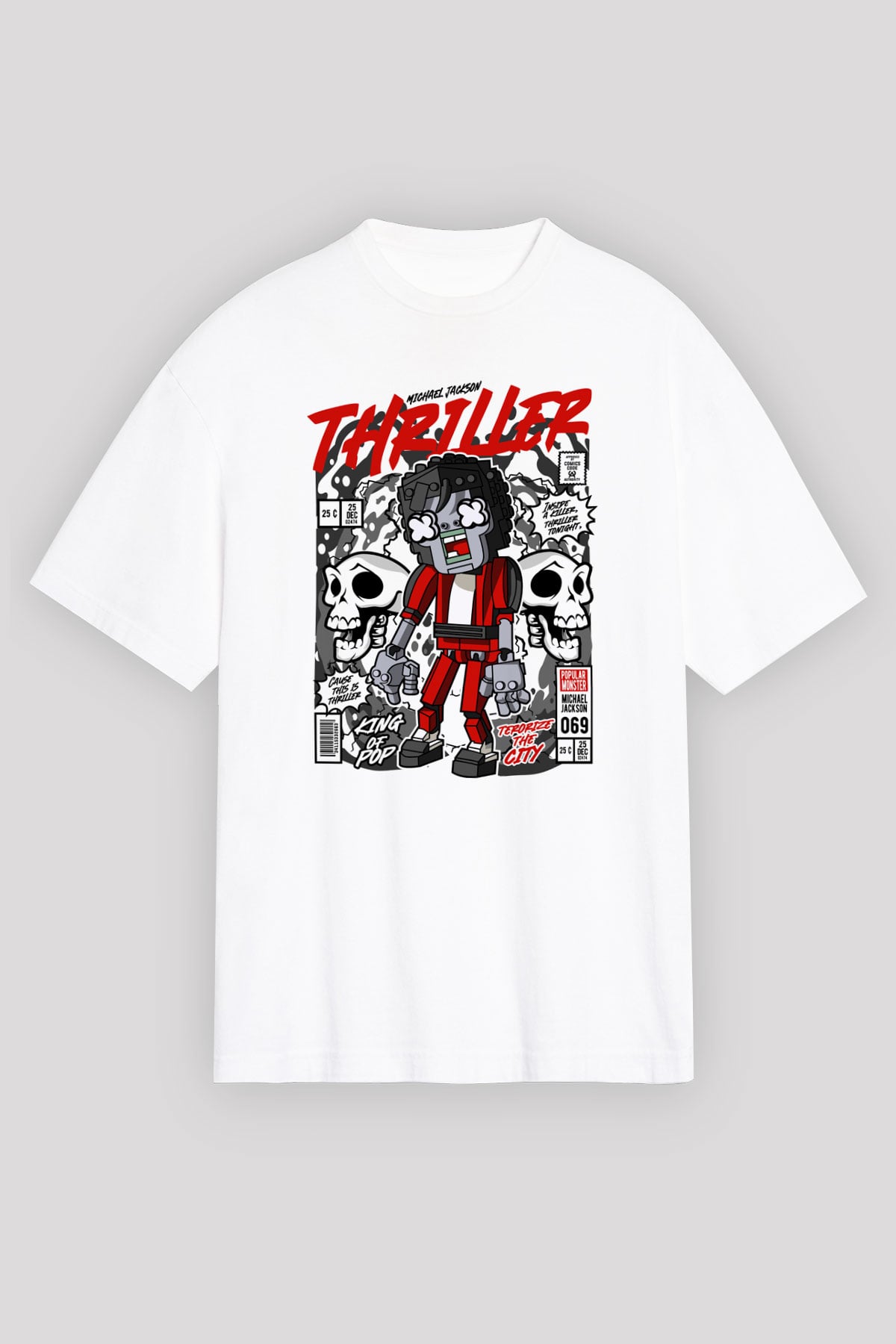 Michael Jakson Zombie Baskılı Unisex Beyaz Oversize Tişört
