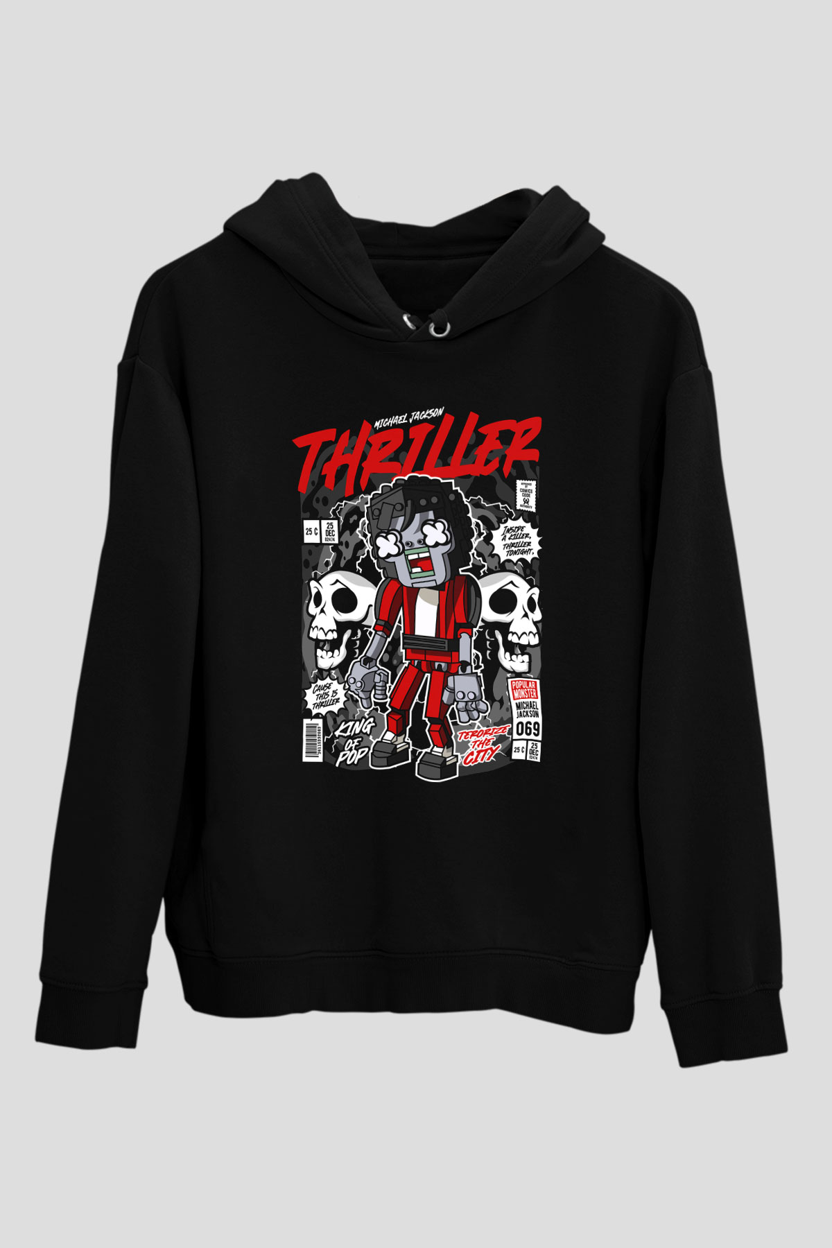 Michael Jakson Zombie Baskılı Unisex Siyah Hoodie