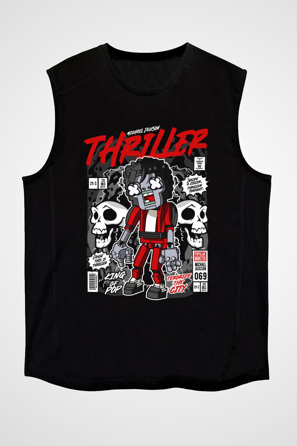 Michael Jakson Zombie Baskılı Unisex Siyah Kolsuz Tişört