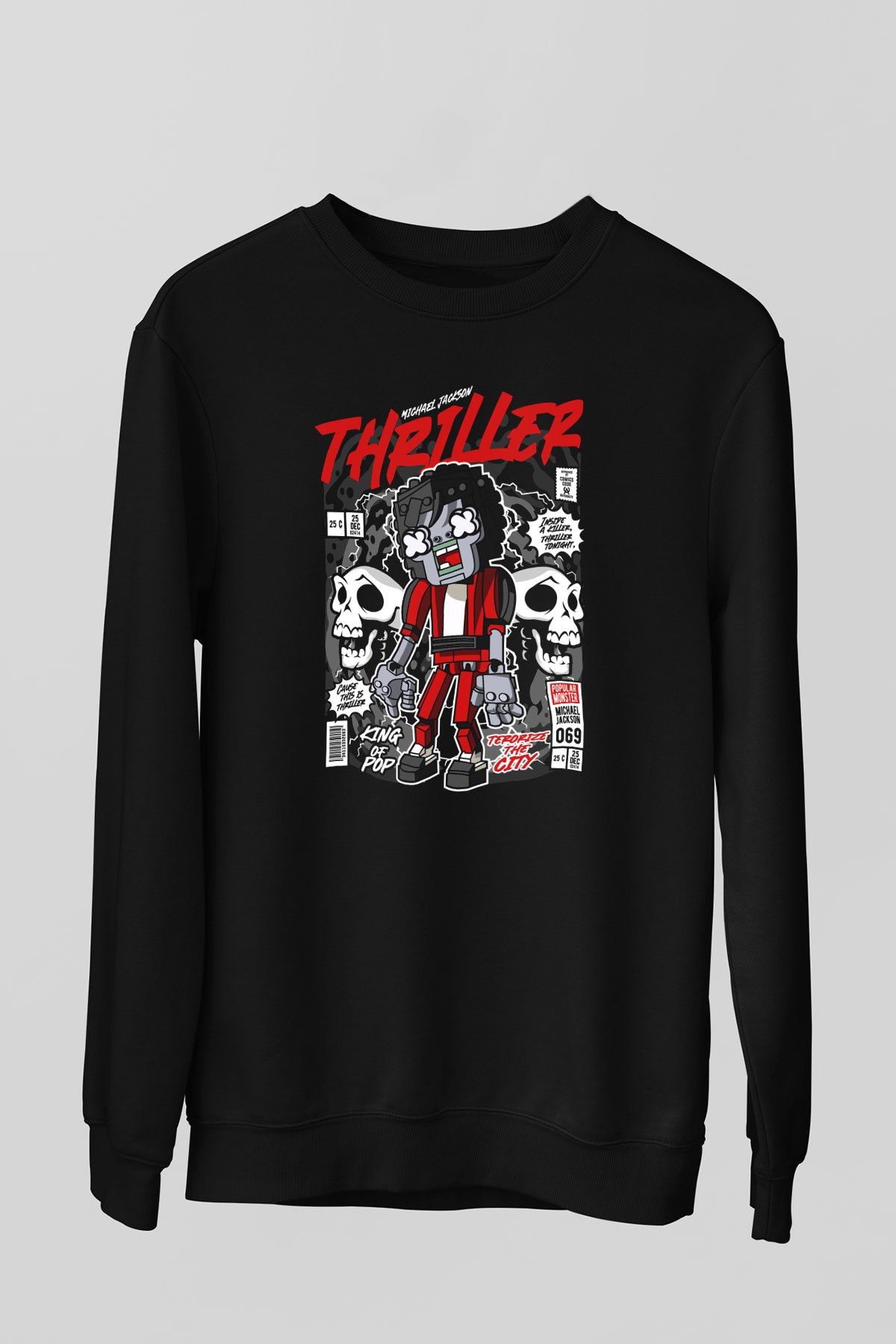 Michael Jakson Zombie Baskılı Unisex Siyah Sweatshirt