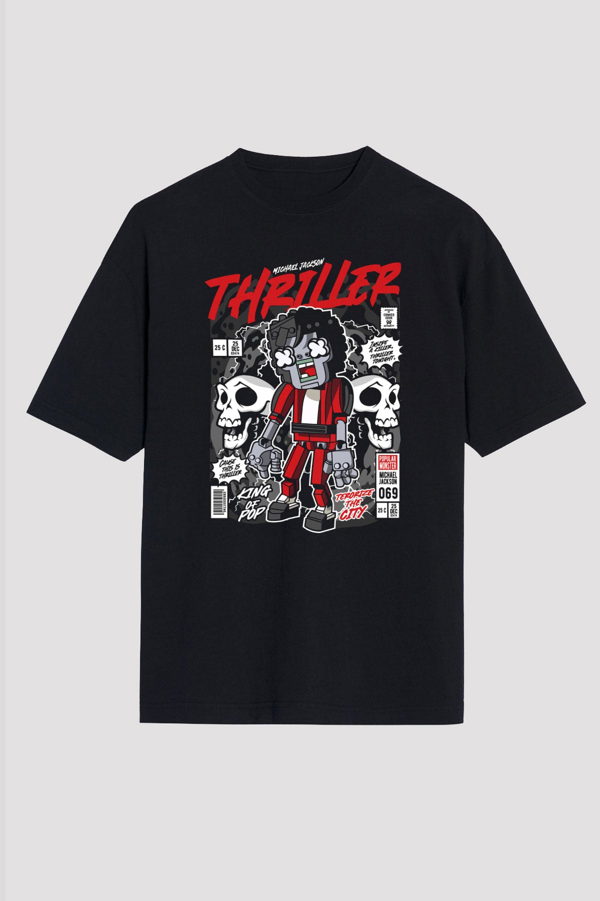 Michael Jakson Zombie Baskılı Unisex Siyah Oversize Tişört