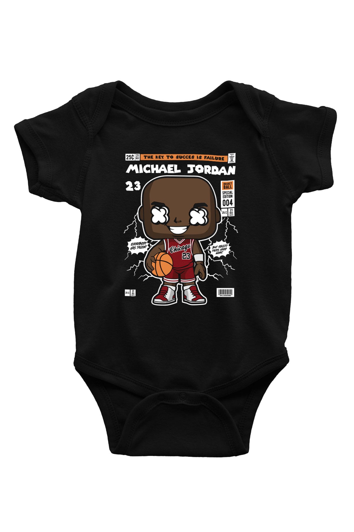 Michael Jordan Baskılı Unisex Siyah Bebek Body - Zıbın