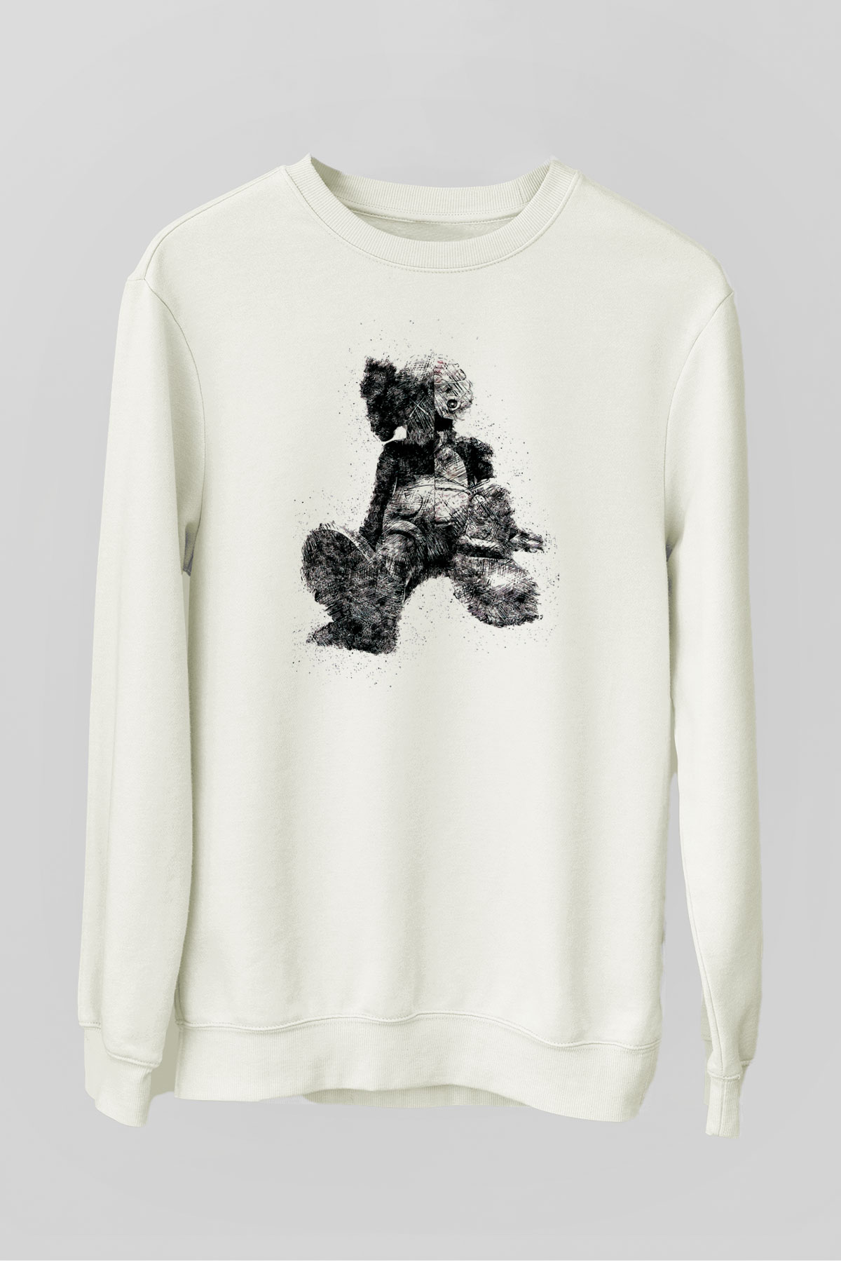 Mickey Baskılı Unisex Beyaz  Sweatshirt