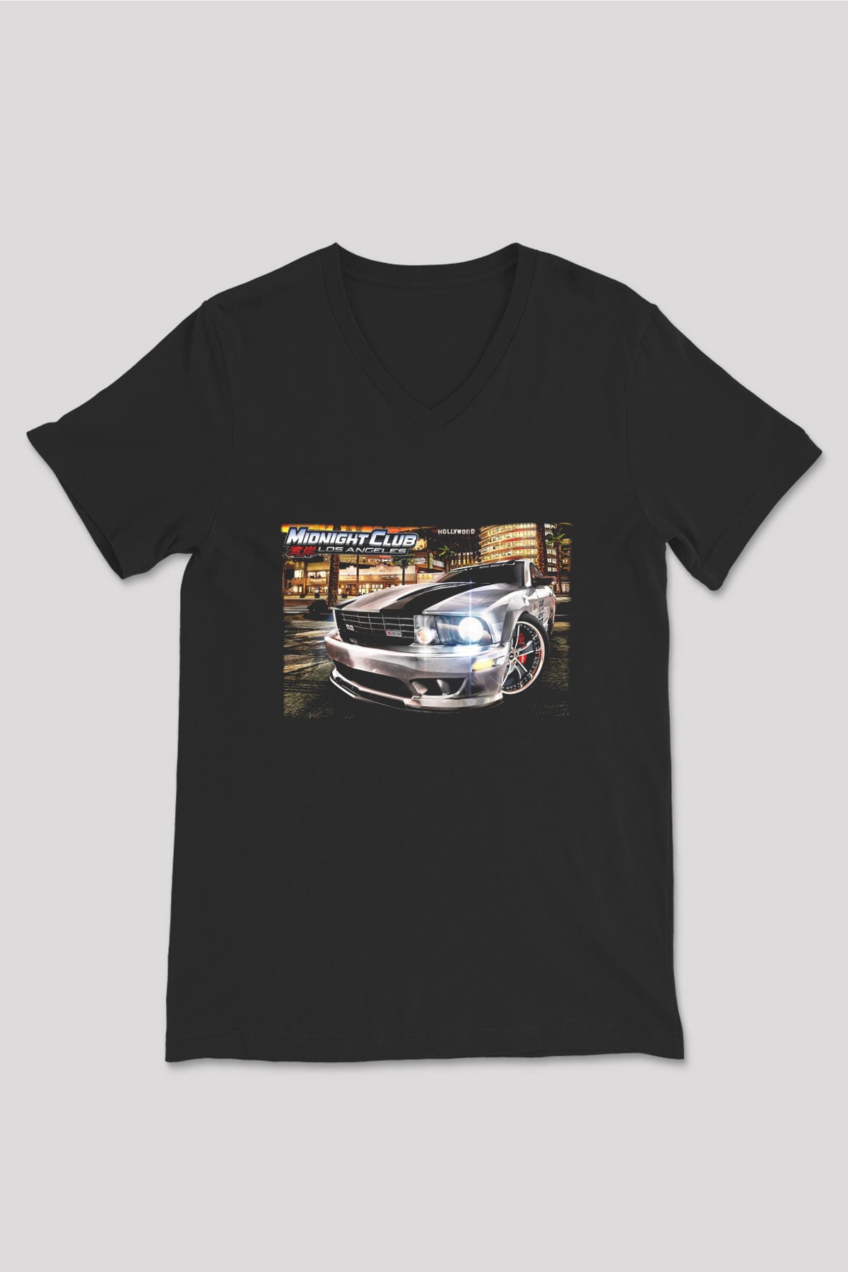 Midnight Club Siyah Unisex V Yaka Tişört T-Shirt