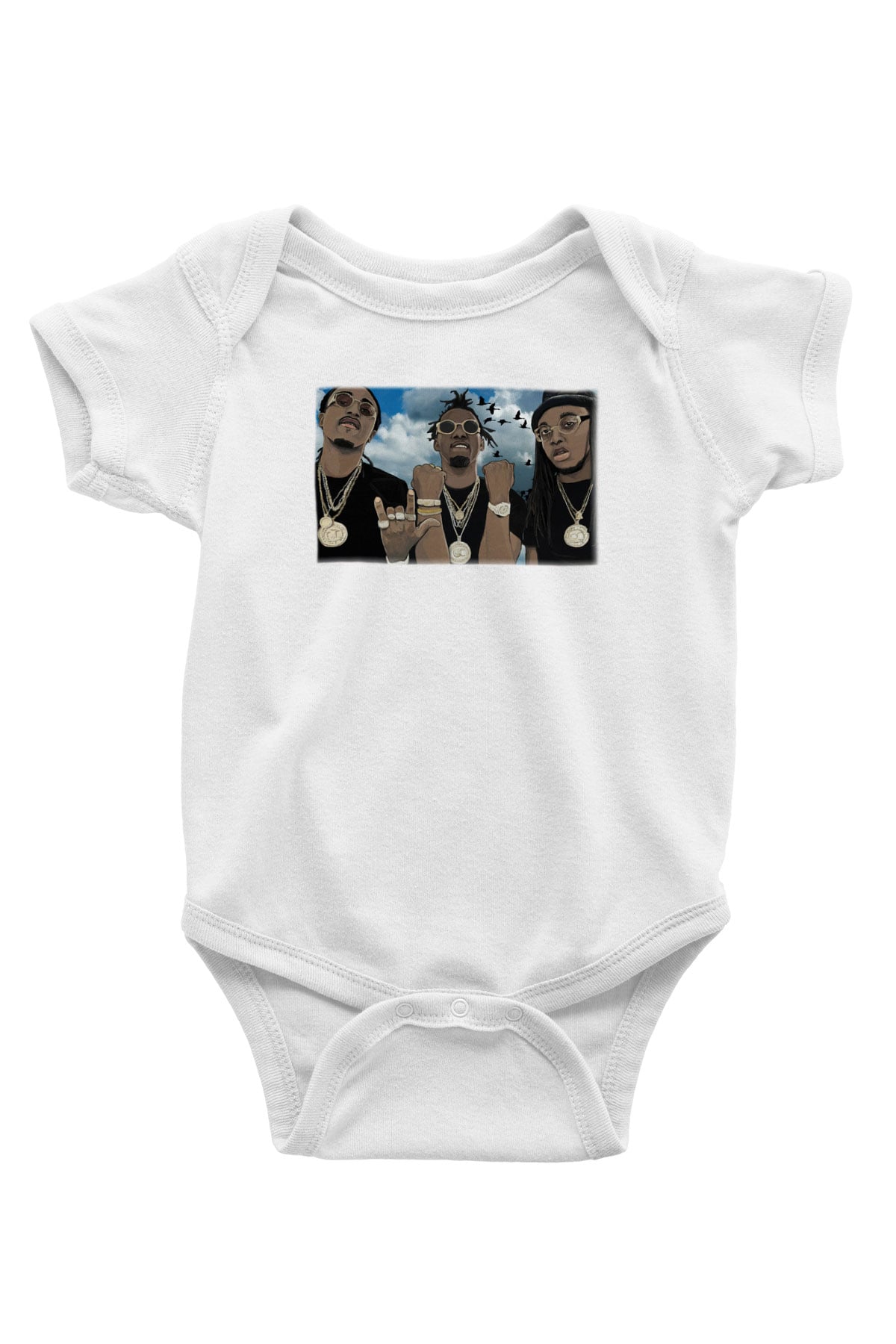 Migos Baskılı Beyaz Unisex Bebek Body - Zıbın