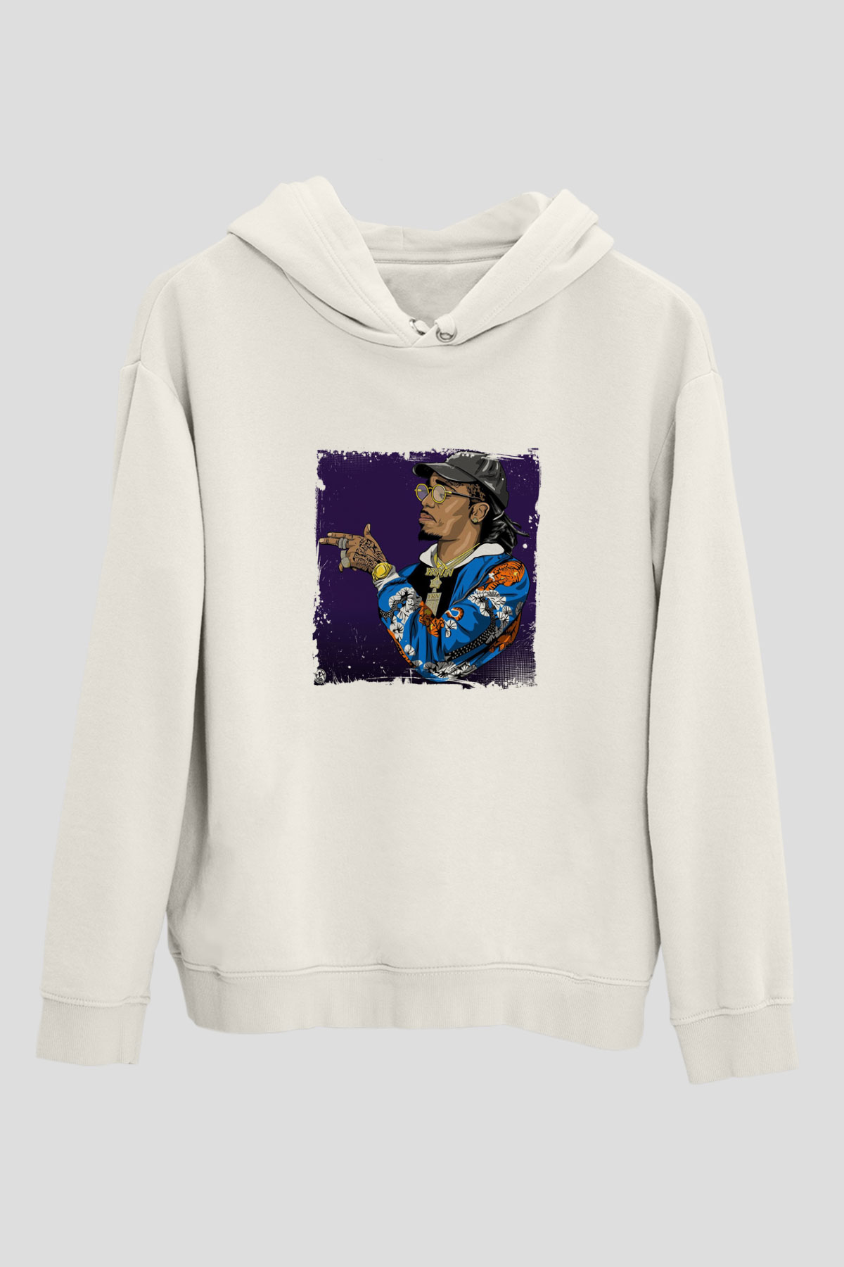Migos Baskılı Unisex Beyaz Kapüşonlu Sweatshirt