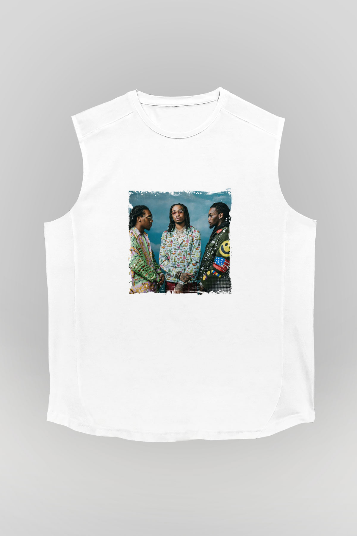 Migos Baskılı Unisex Beyaz Kolsuz Tişört