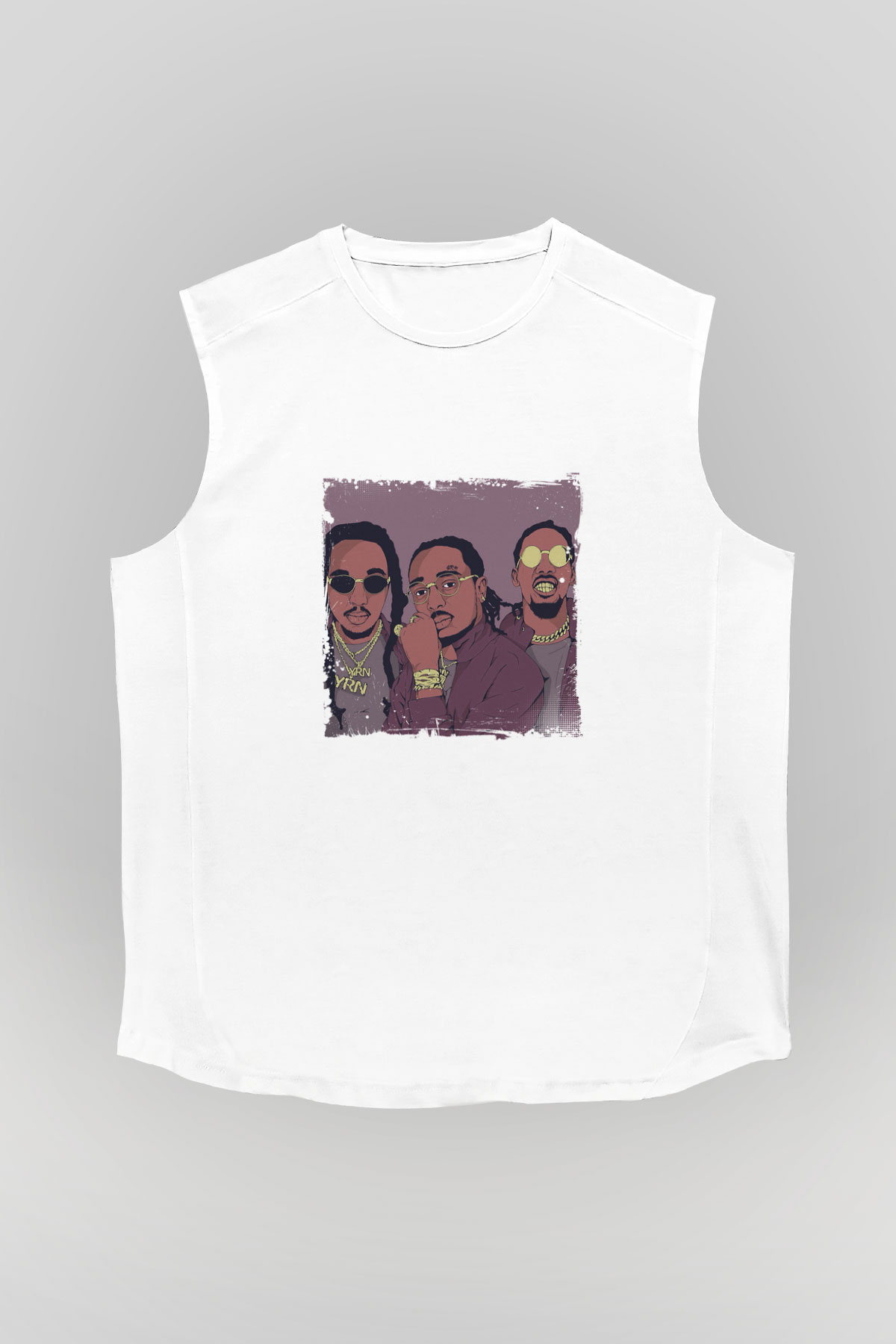 Migos Baskılı Unisex Beyaz Kolsuz Tişört