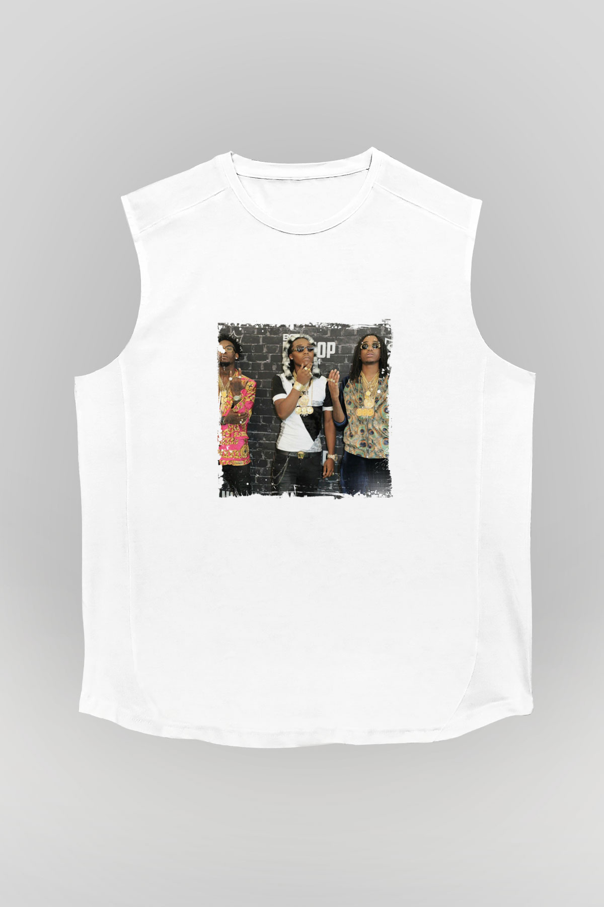 Migos Baskılı Unisex Beyaz Kolsuz Tişört