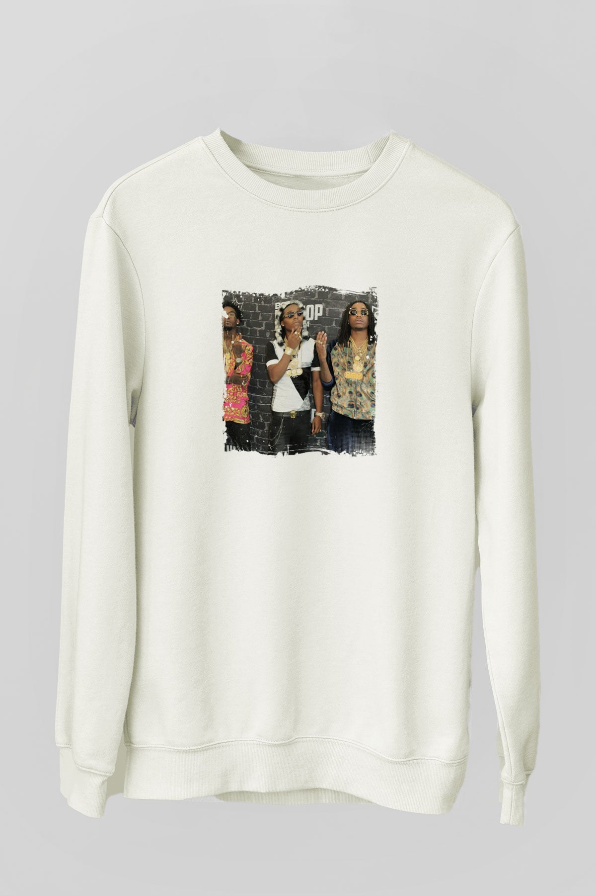 Migos Baskılı Unisex Beyaz Sweatshirt