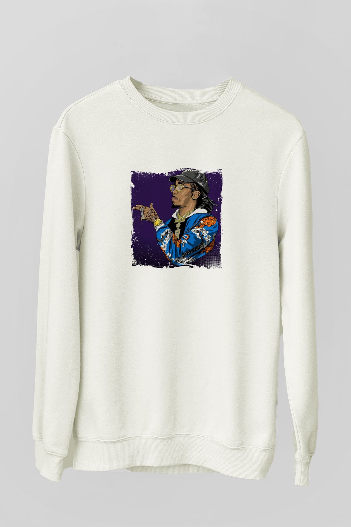 Migos Baskılı Unisex Beyaz Sweatshirt