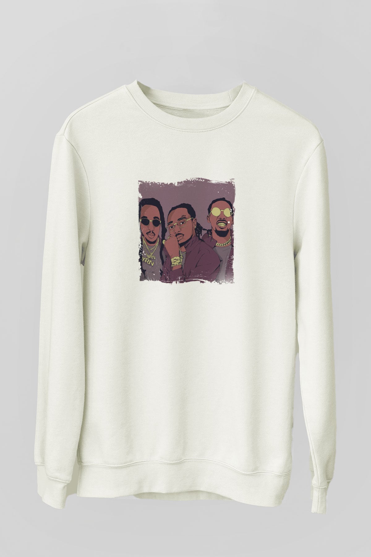 Migos Baskılı Unisex Beyaz Sweatshirt