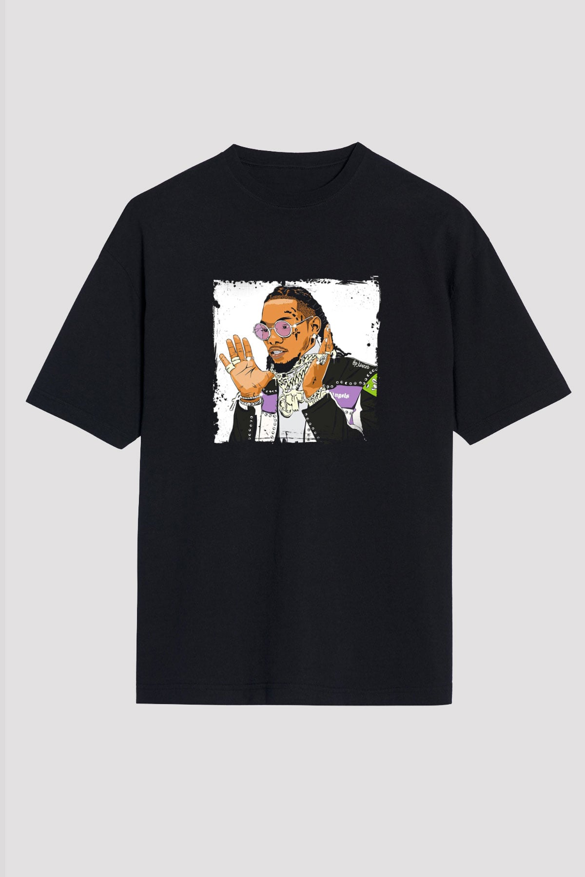 Migos Baskılı Unisex Oversize Siyah Tişört