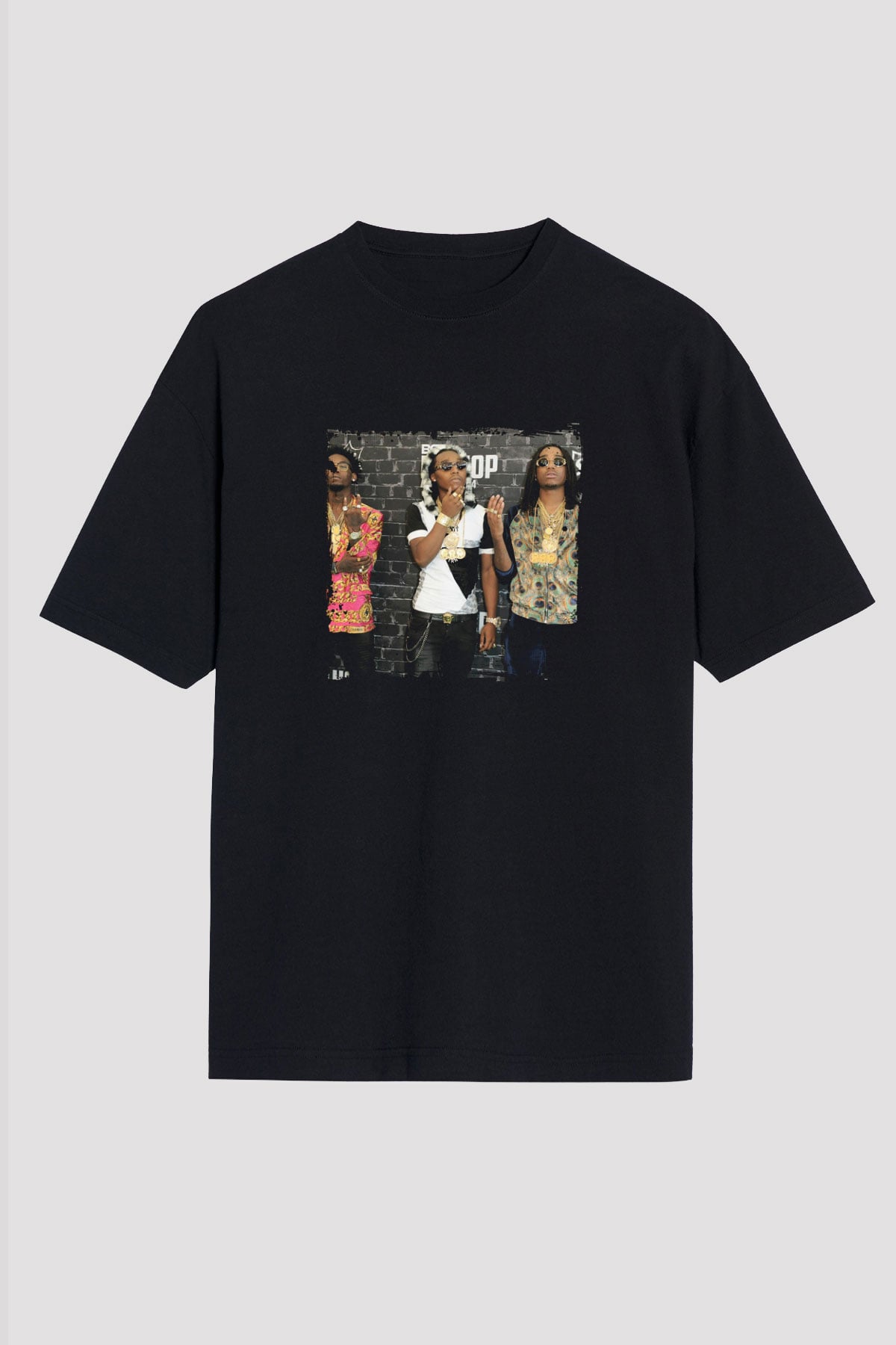 Migos Baskılı Unisex Oversize Siyah Tişört