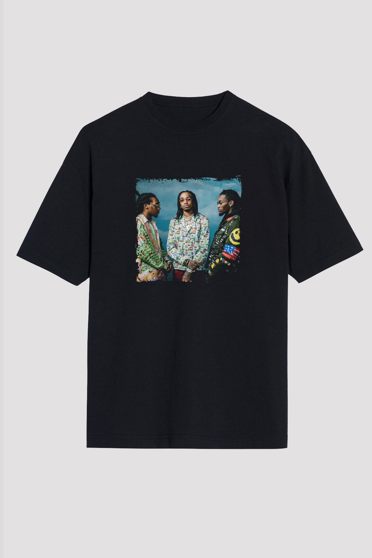 Migos Baskılı Unisex Oversize Siyah Tişört