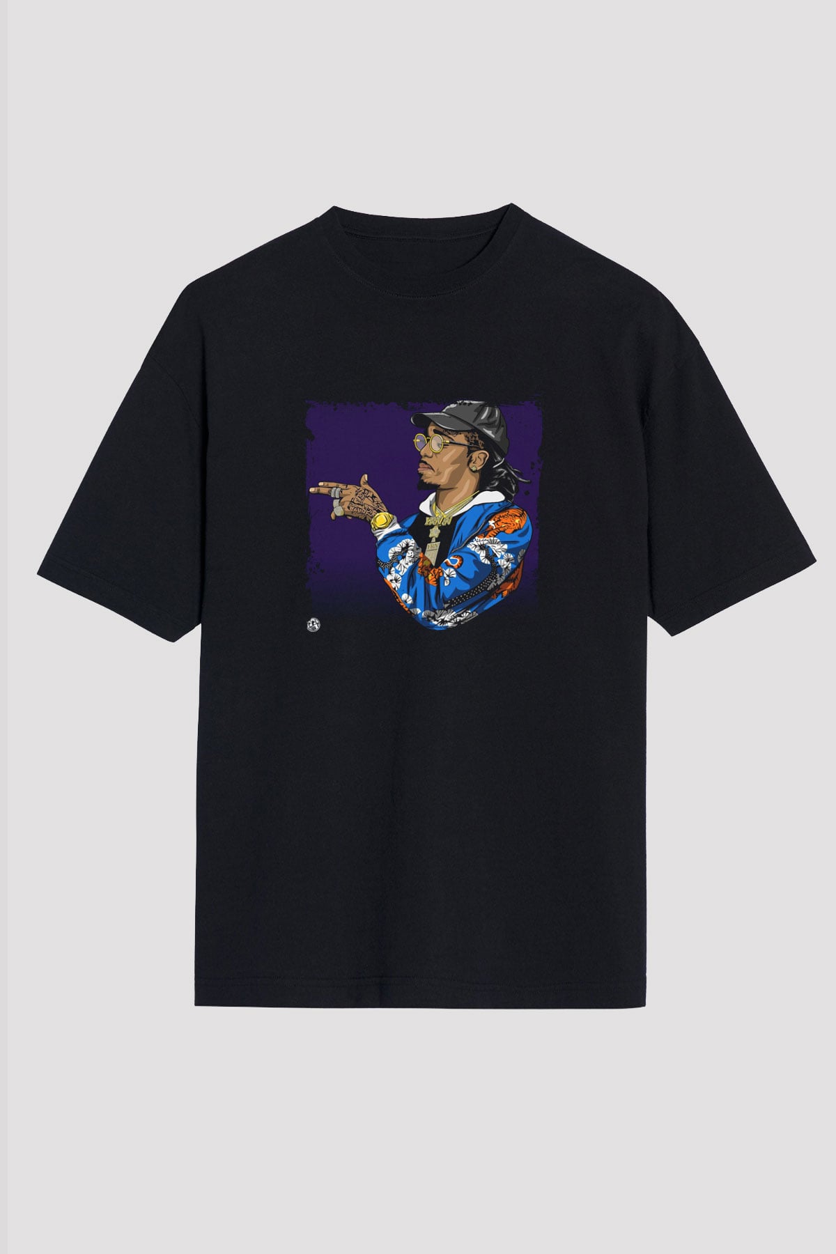 Migos Baskılı Unisex Oversize Siyah Tişört