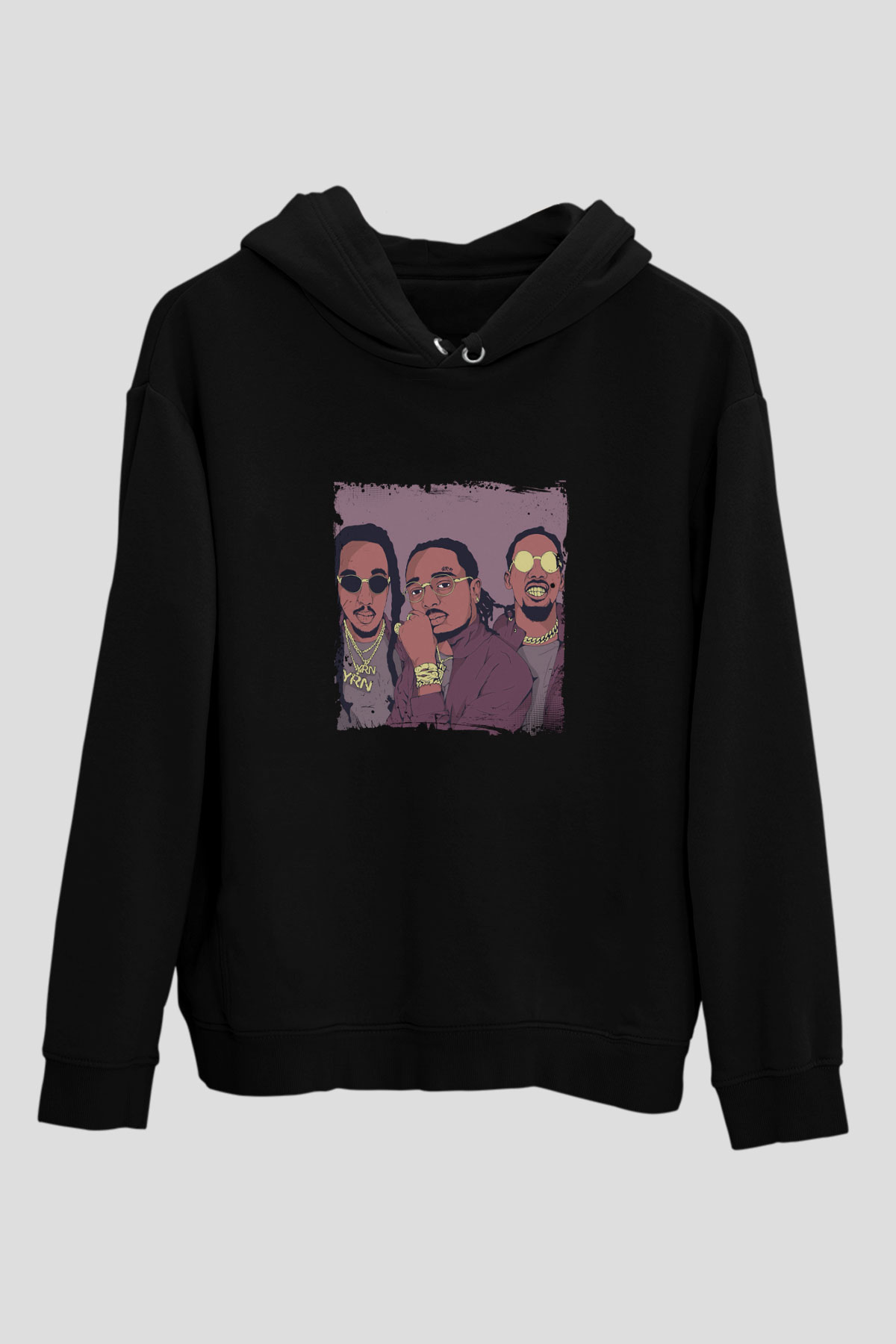 Migos Baskılı Unisex Siyah Hoodie