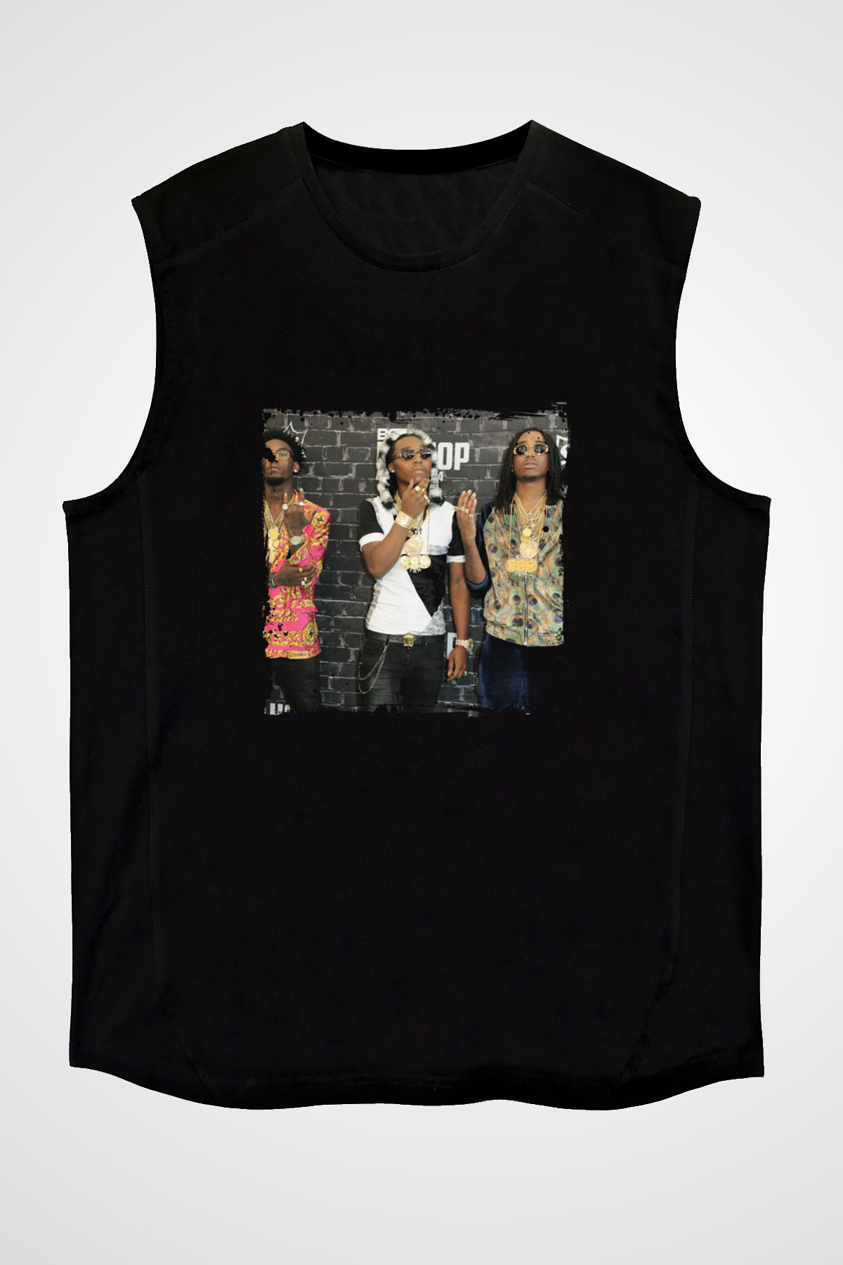Migos Baskılı Unisex Siyah Kolsuz Tişört