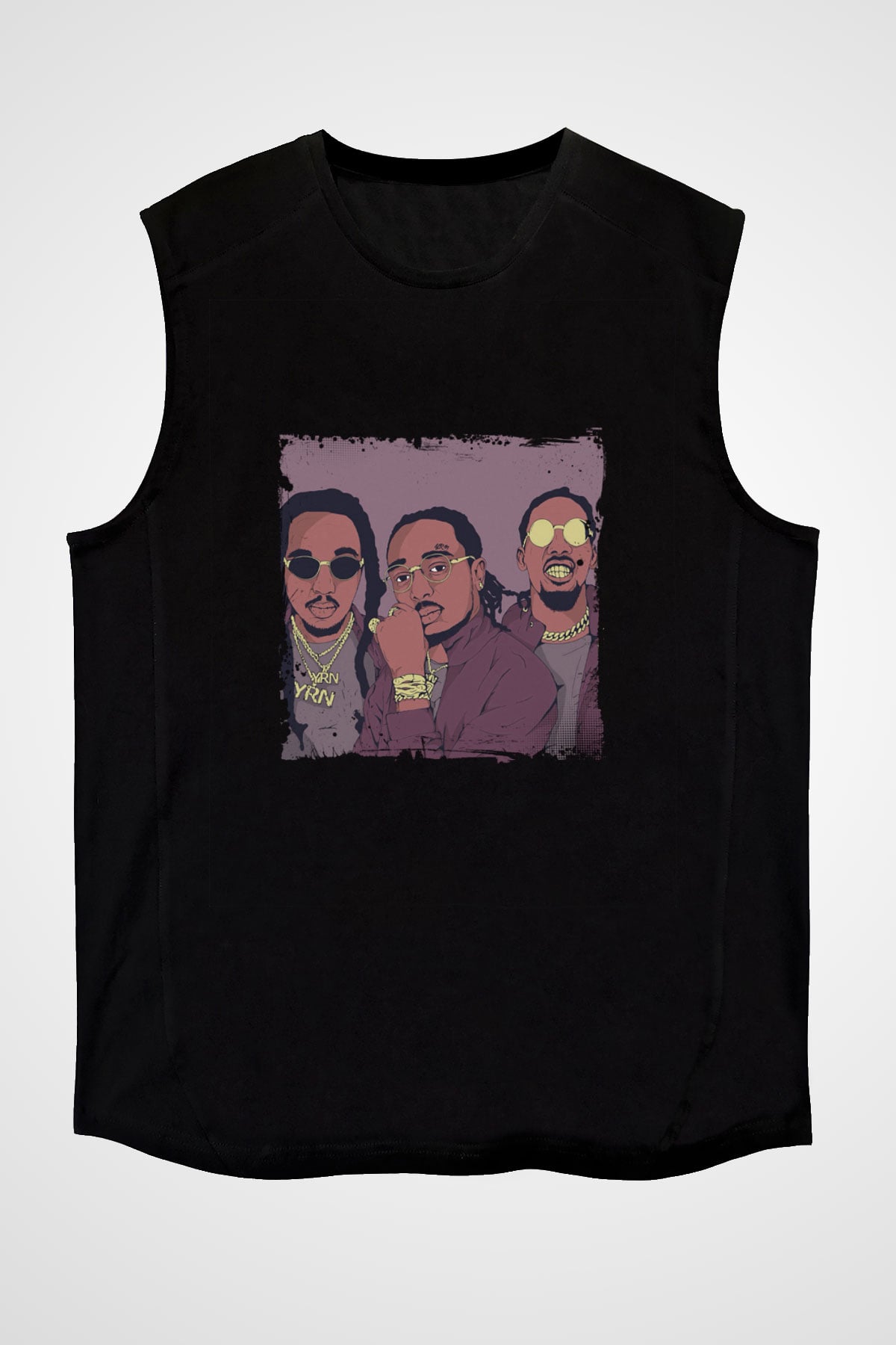 Migos Baskılı Unisex Siyah Kolsuz Tişört