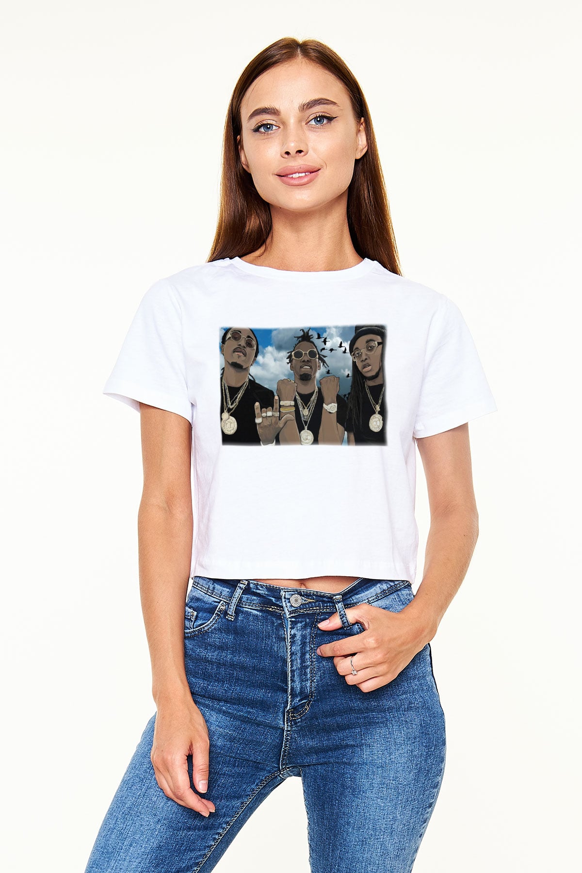 Migos Beyaz Croptop Tişört