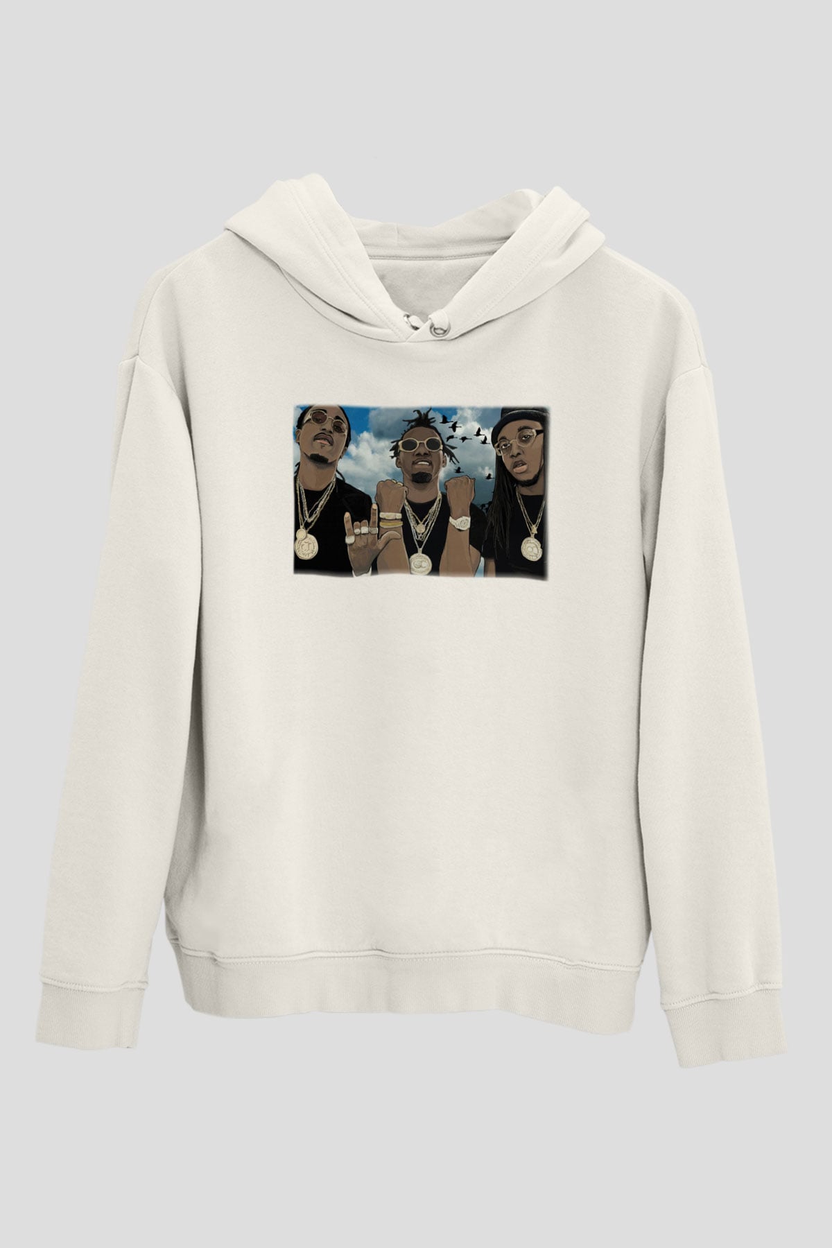 Migos Beyaz Unisex Kapşonlu Sweatshirt