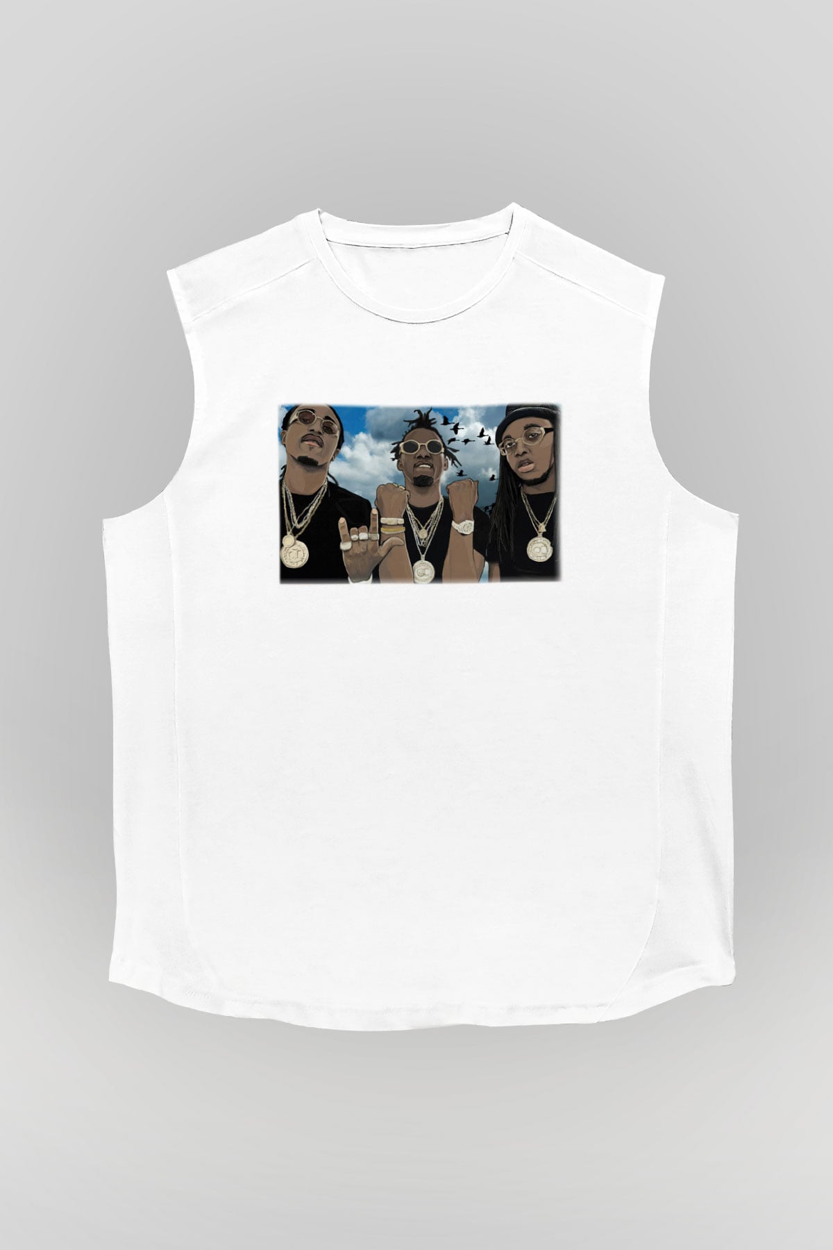 Migos Beyaz Unisex Kolsuz Tişört