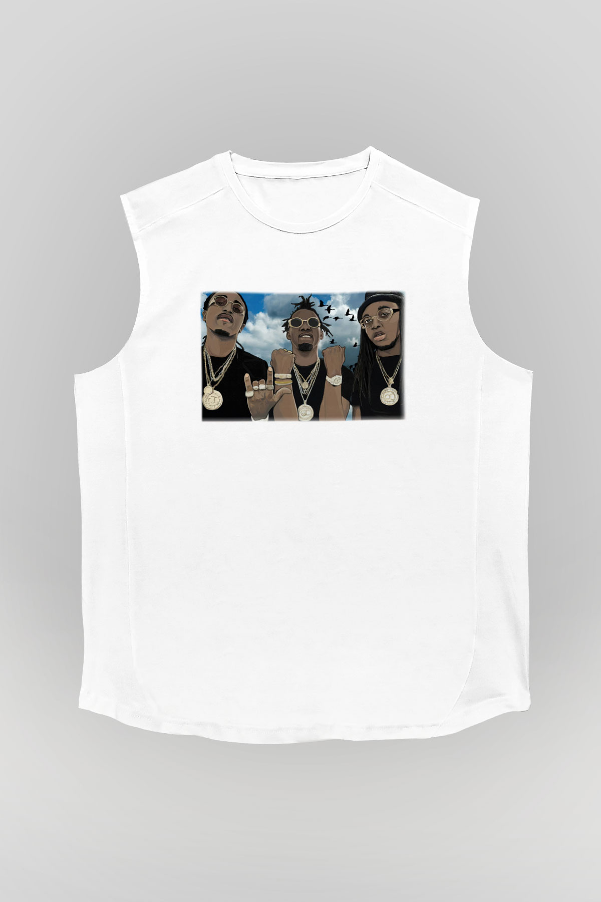 Migos Beyaz Unisex Kolsuz Tişört