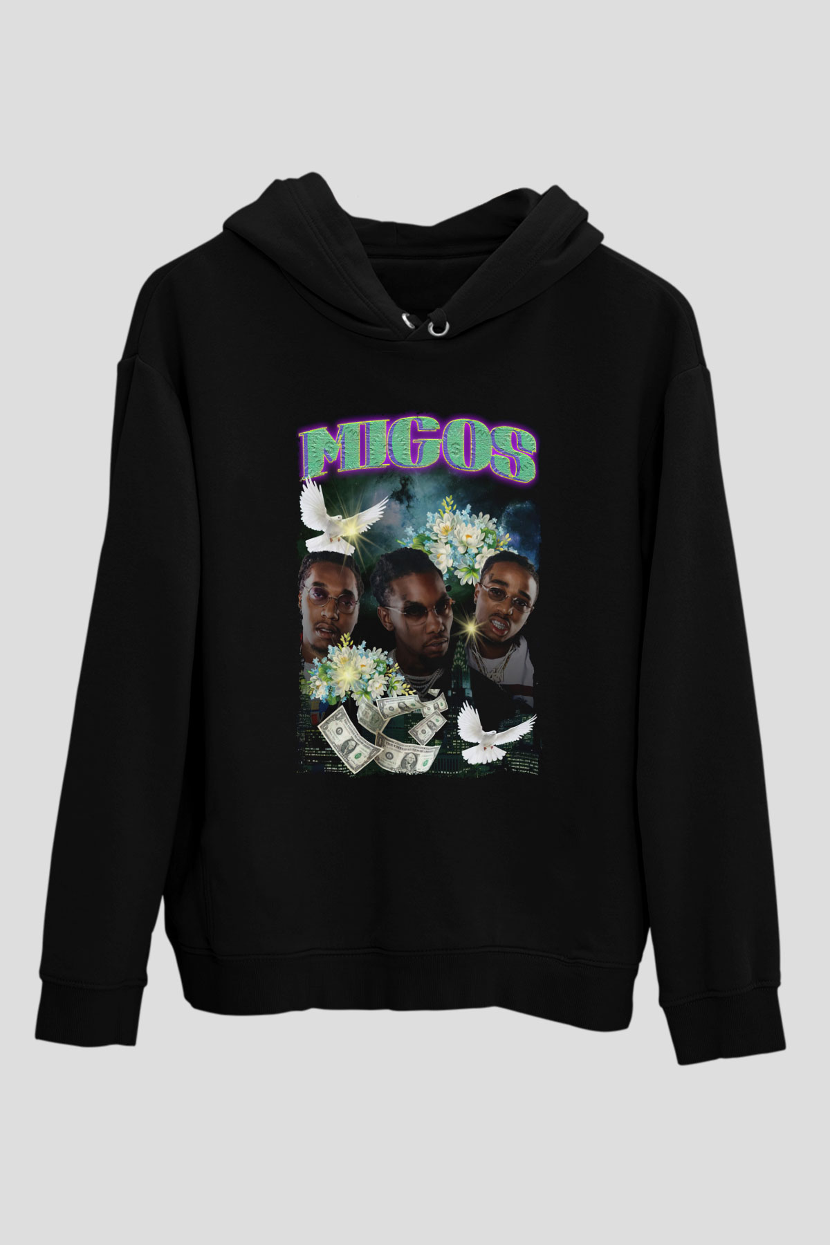 Migos Siyah Unisex Kapüşonlu Sweatshirt
