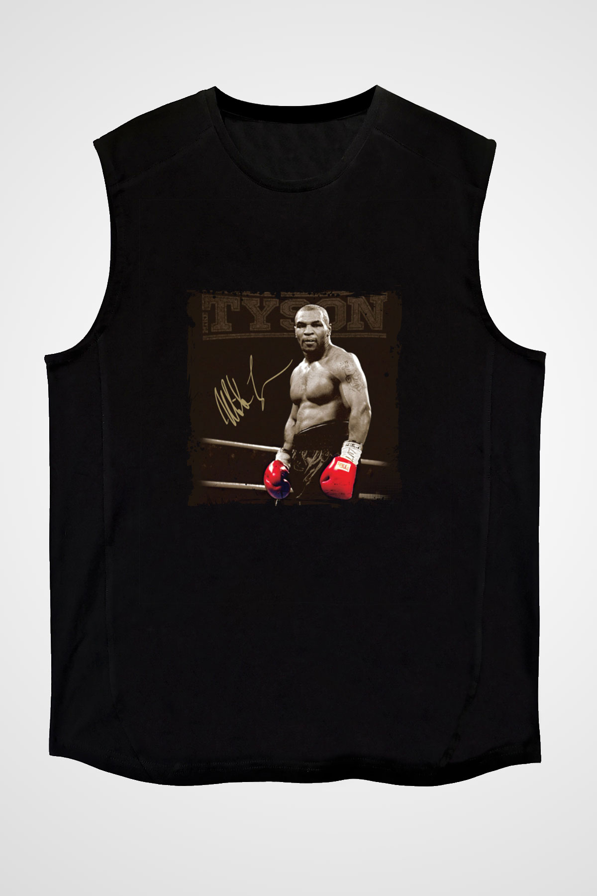 Mike Tyson Baskılı Unisex Siyah Kolsuz Tişört