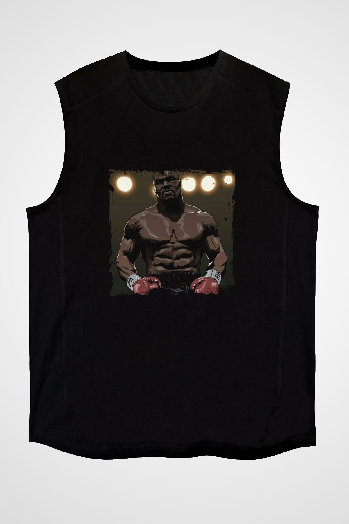 Mike Tyson Baskılı Unisex Siyah Kolsuz Tişört